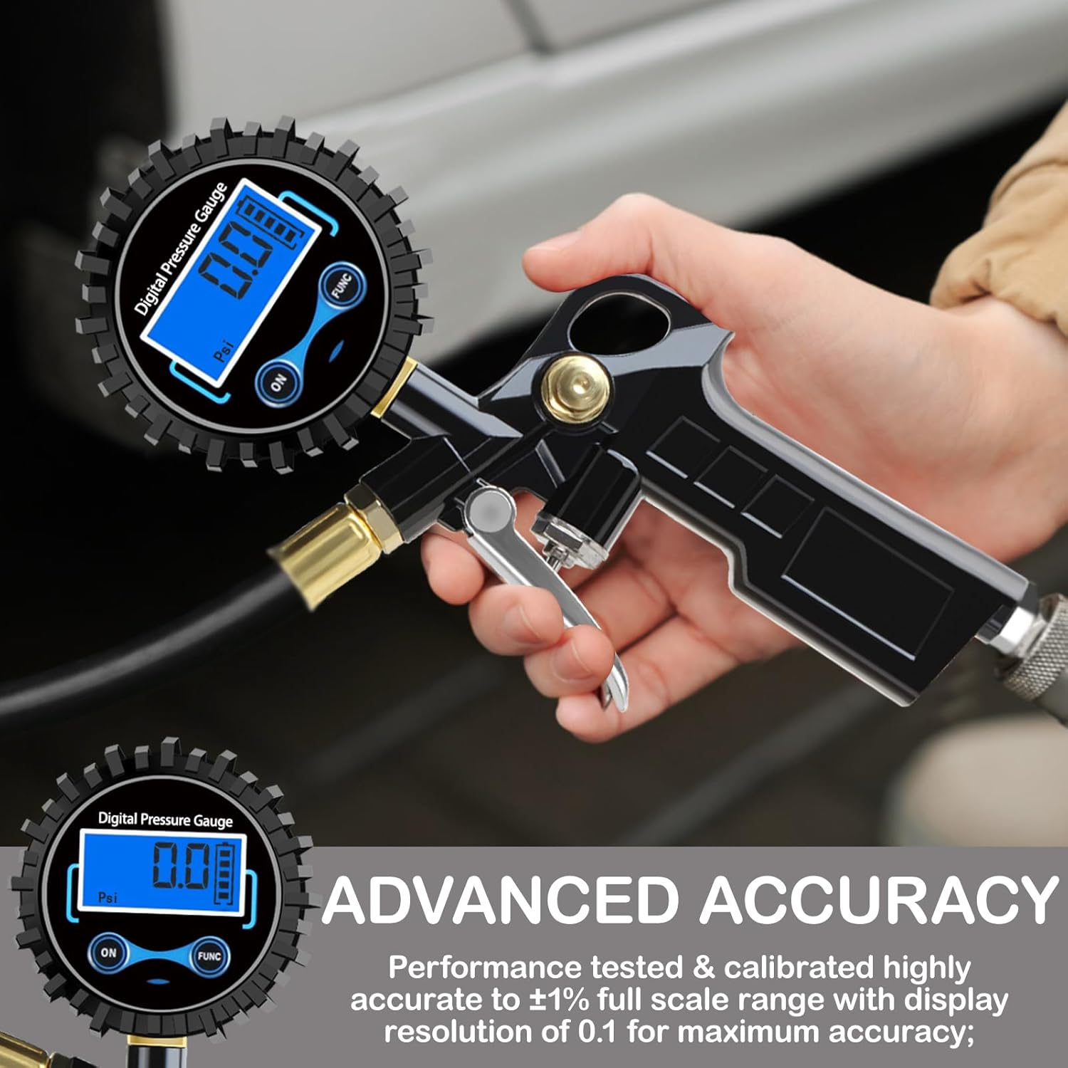 KEWAYO Digital Tire Inflator with Pressure Gauge, 200 PSI Air Chuck and Compressor Accessories Heavy Duty with Quick Connect Coupler, 0.1 Display Resolution for Car, SUV, Truck image number 3