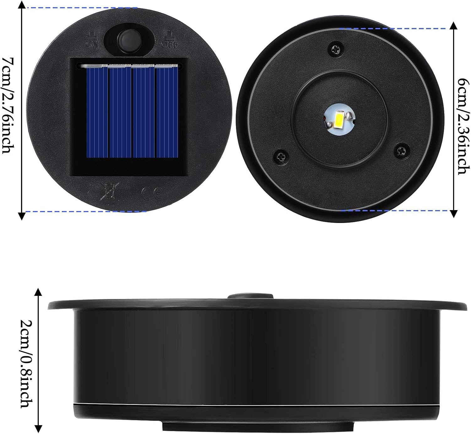 4 Pieces Replacement Solar Light Tops Outdoor Hanging Lantern Solar Light Parts round Waterproof Decorative for Outdoor Hanging Lanterns, Warm(2.76 Inch in Diameter) image number 1