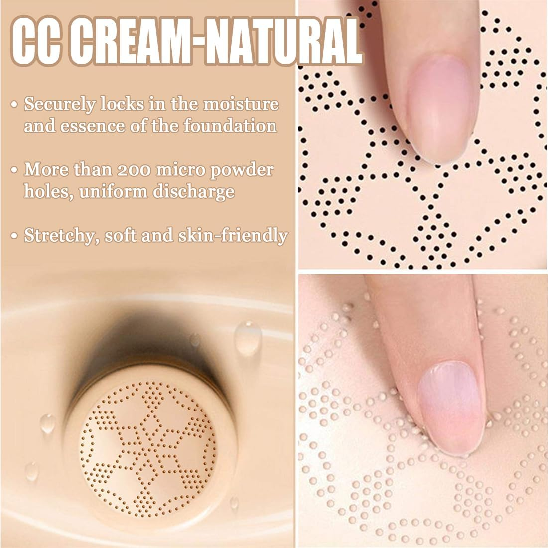 Mushroom Head Air Cushion CC Cream, Mushroom Head Air Cushion CC Cream, Cushion Foundation Concealer Make-Up, Even Skin Colour for Face and Neck, Makeup for All Skin (Natural Colours)