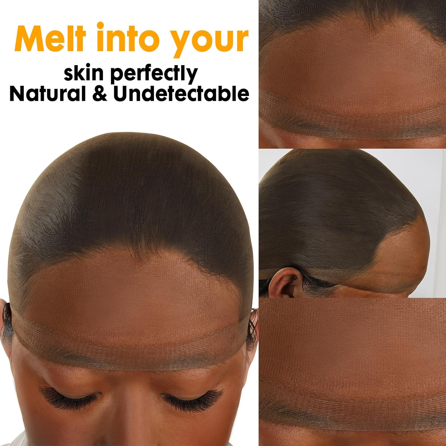 BEEOS Dark Brown Skinlike HD Wig Cap for Women, 4 Pieces Invisible Ultra-Thin Stretchy Stocking Caps for Lace Front Wigs image number 3