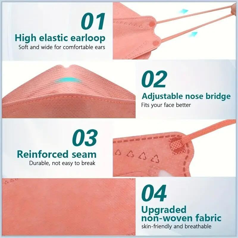 60Pcs 4-Layer Disposable Face Masks, Breathable, Adjustable Nose, Individually Wrapped for Daily Use image number 5