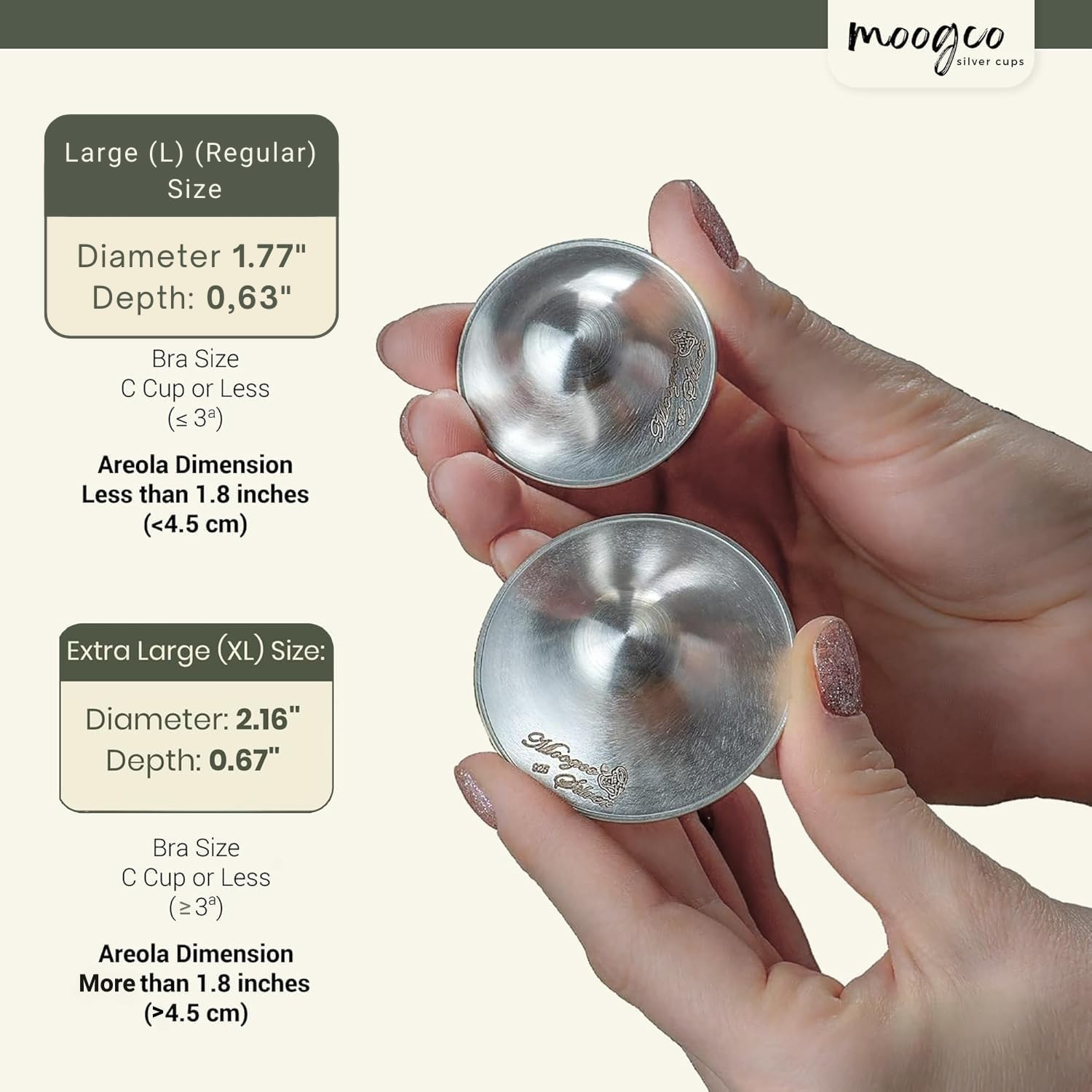 Moogco the Original Silver Nursing Cups - Nipple Shields for Nursing Newborn - Newborn Essentials Must Haves - Nipple Covers Breastfeeding - 925 Silver image number 5