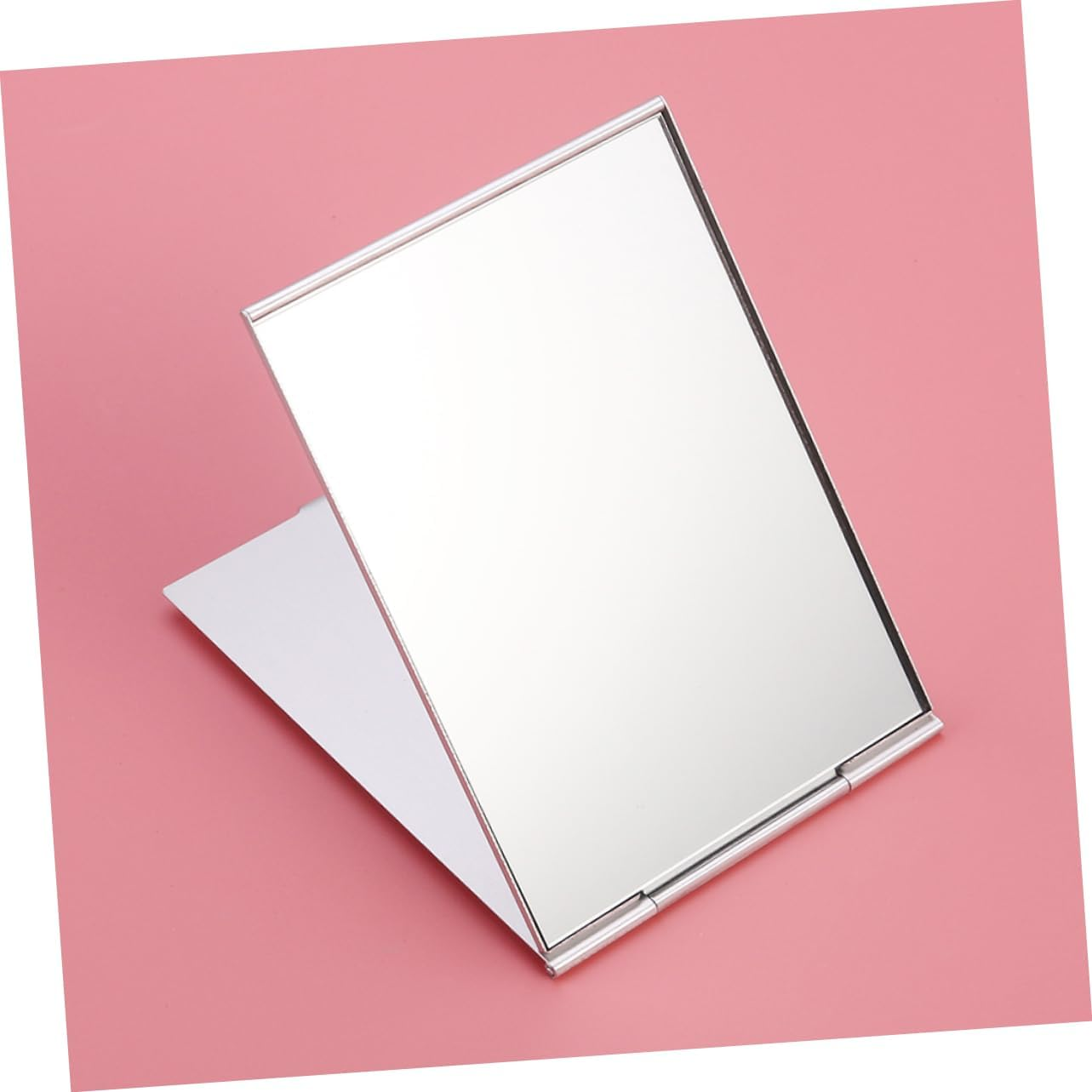 MERRYHAPY Folding Makeup Mirror Portable Compact Foldable Mirror 17X13Cm Silver Travel Cosmetic for On-The-Go Personal Care image number 2
