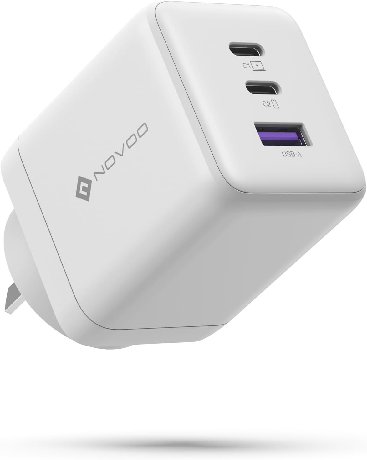 NOVOO 67W USB C Charger, 3-Port Gan III Fast Charger Block with PD3.0, PPS, Compact Wall Charger, AU Plug Power Adapter for Macbook, Ipad, Galaxy S25/S24 Ultra, Iphone 16/15Pro, Dell XPS 13 - White