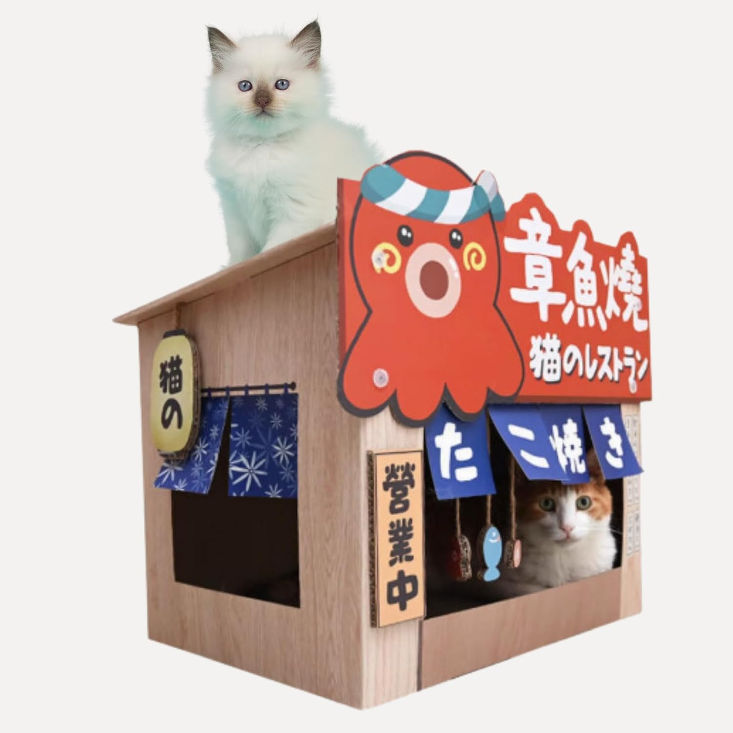 Cardboard Cat House with Scratcher, Catnip, Heated Cat Cave with Thermal Spa Design &ndash; Warm, Cozy & Secure Pet Bed for Cats and Kittens