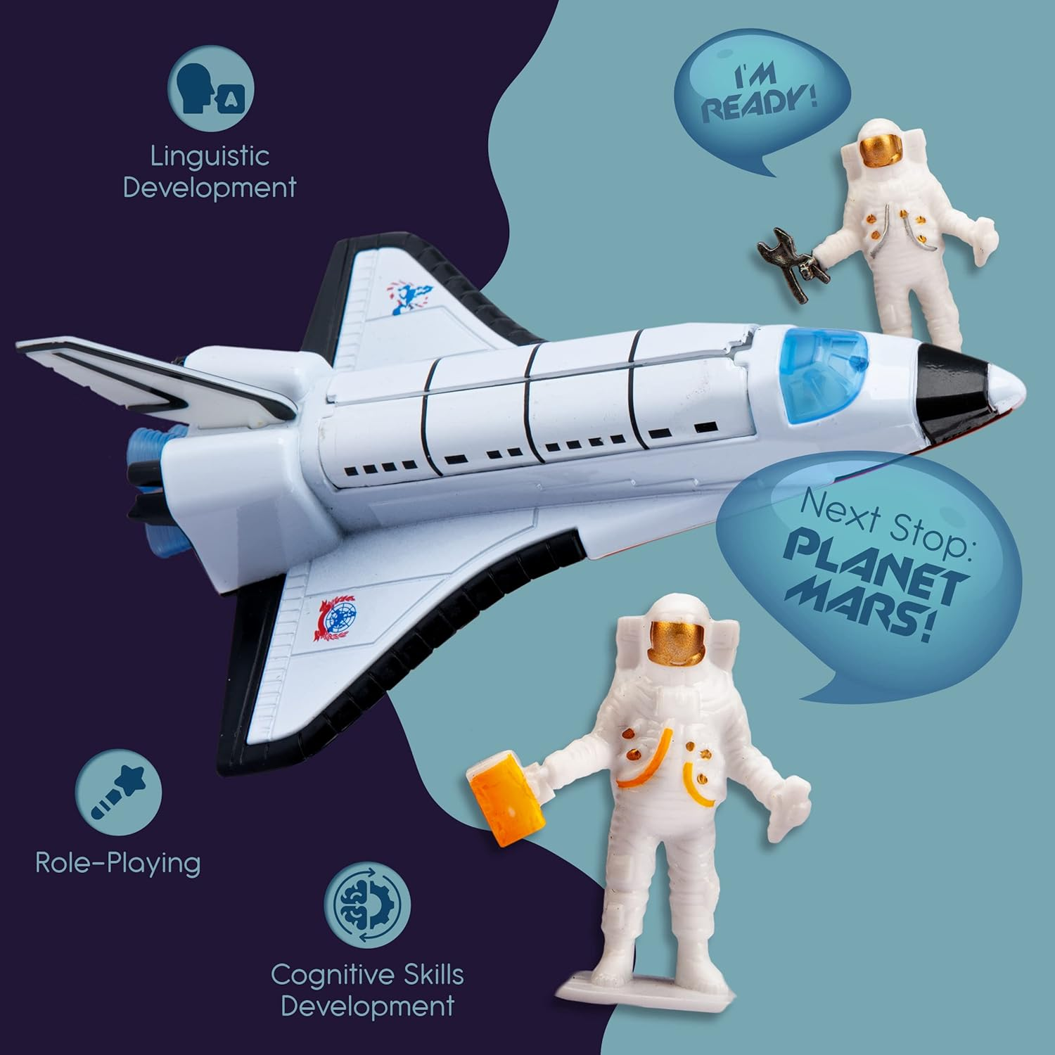 Smart Novelty Space Shuttle Toys, Interactive Toy Rocket Ship, 14 Pcs Space Shuttle Toy, Die-Cast Space Toys for Kids 3-5 with Lights, Rocket, Mini Astronauts, Airplanes & Vehicles image number 2