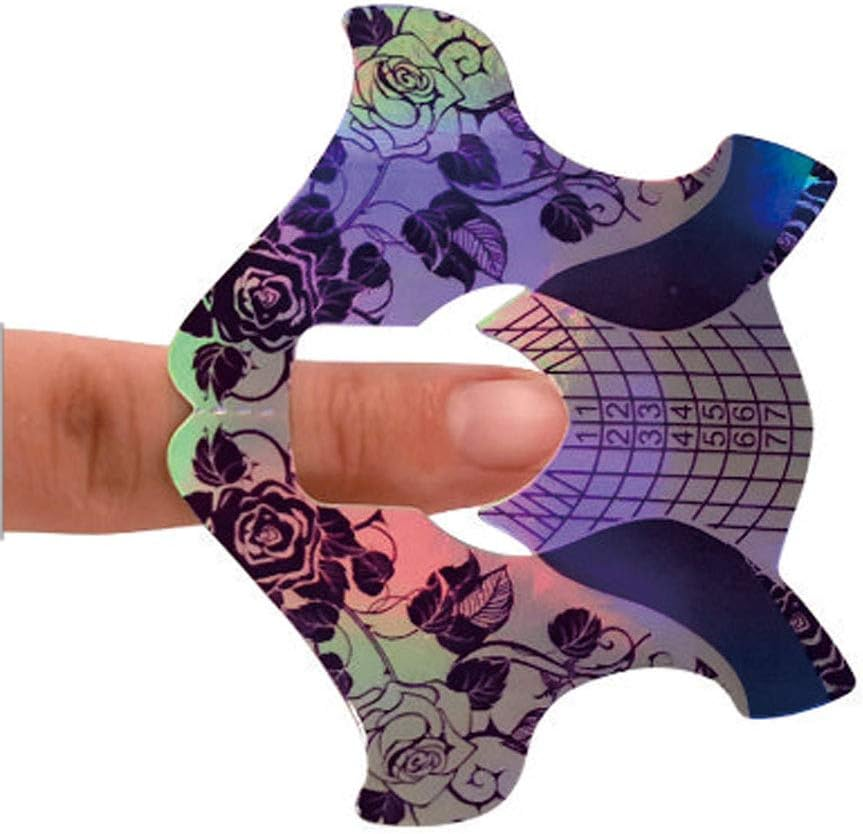 Fingerangel 500Pcs Holographic Nail Art Extension Tips Purple Color Acrylic Nail/Uv GEL Nail Form Guide Stickers, Nail Art Equipment for Salon