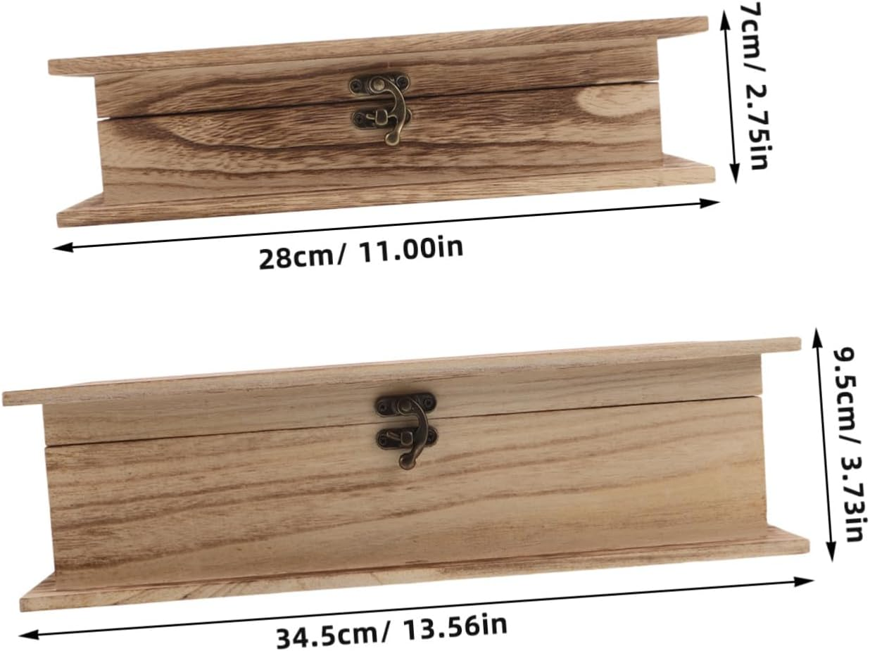 Amosfun 2Pcs Wooden Keepsake Box Lockable Jewelry Storage Box Natural Wood Aesthetic for Home Decor image number 6