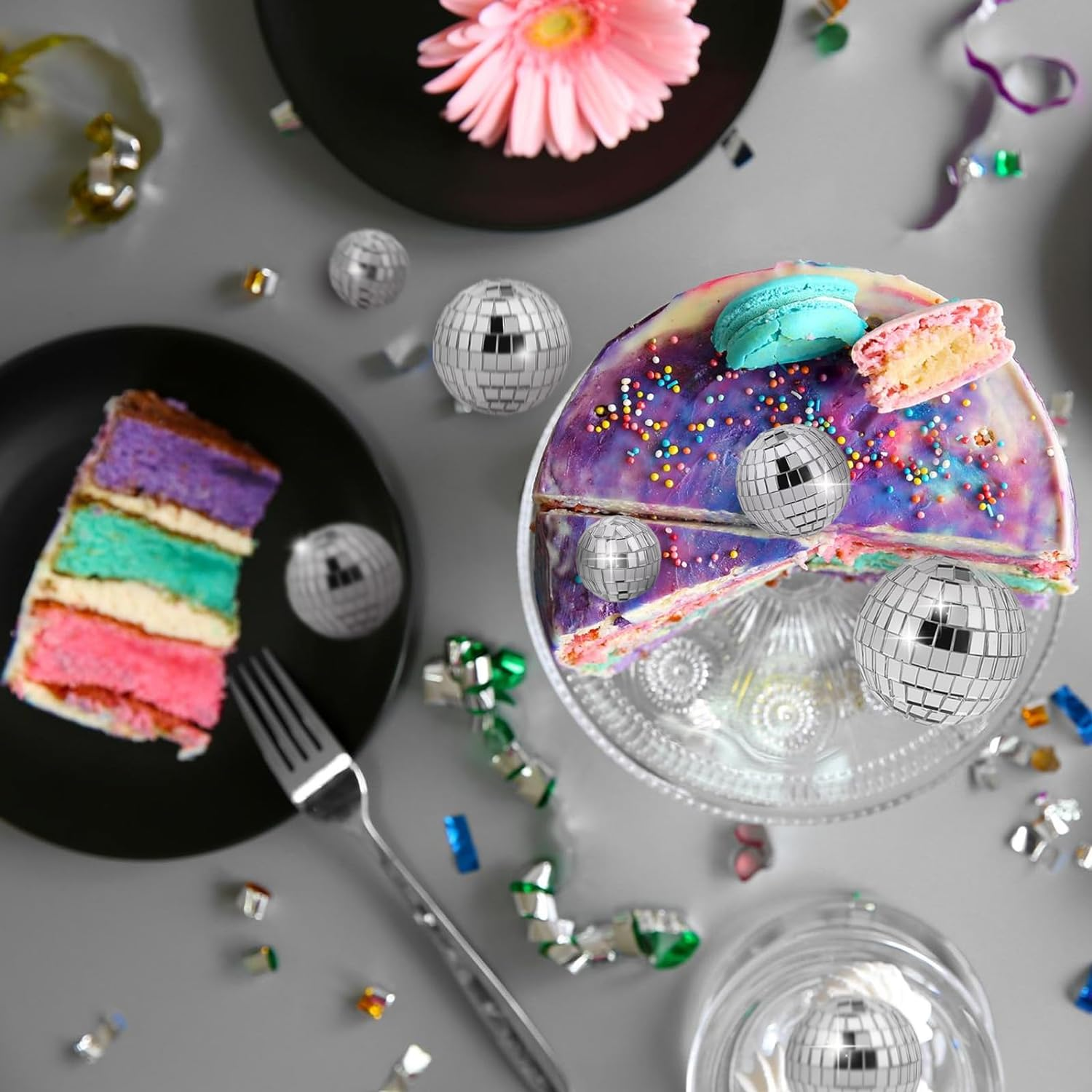 7PCS Disco Ball Cake Topper, Disco Ball Cake Decorations Different Sizes, 70S Disco Themed Dance Party Supplies, Small Disco Balls for Cake Dessert Accessories Disco Party Ornament (Silver) image number 6