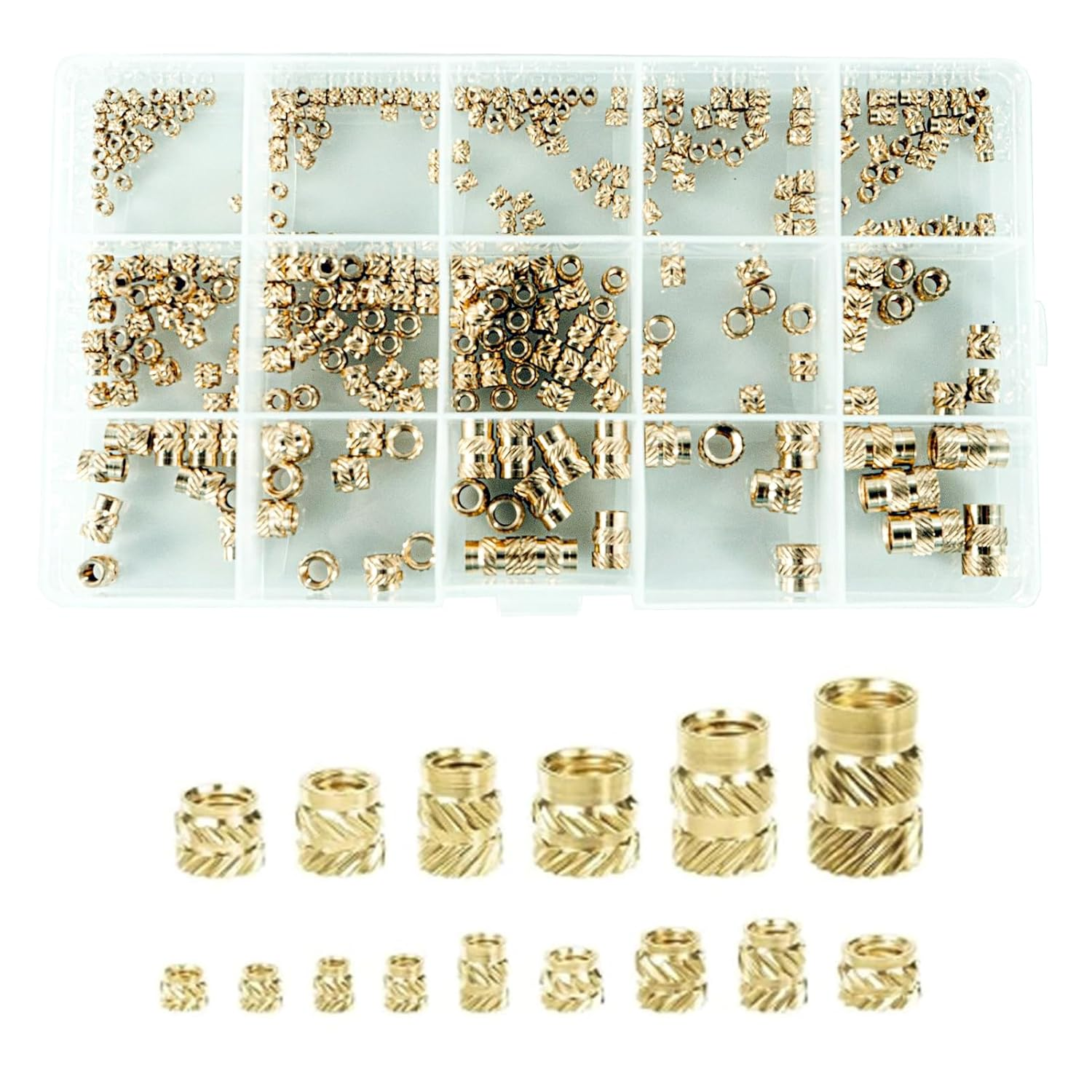 300Pcs M2 M3 M4 M5 M6 Brass Threaded Inserts, Brass Heat Set Insert for Plastic Parts, Threaded Insert Set for 3D Printing Injection Molding(Color:As Shown) image number 4