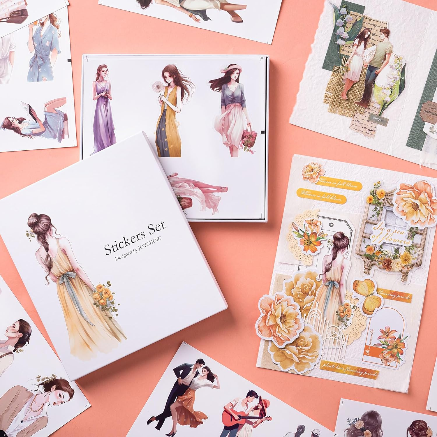 JOYCHOIC Scrapbook Stickers Set,100Pcs Aesthetic Sticker for Scrapbooking and Journaling Water Bottles, Junk Journal Supplies, Bullet Journals Materials, Planner Arts Craft Collage People