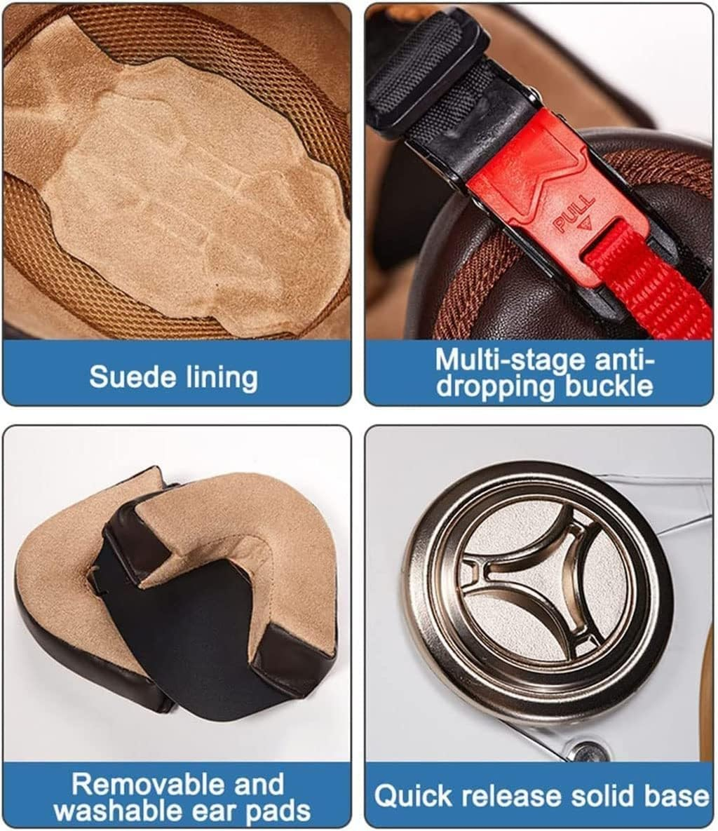 Vintage Open Face Motorcycle Helmet, Retro Electric Motorcycle Half Helmets with Visor, ECE Certified 3/4 Vintage Jet Biker Helmet, Universal Men and Women A,L/(59~60Cm)