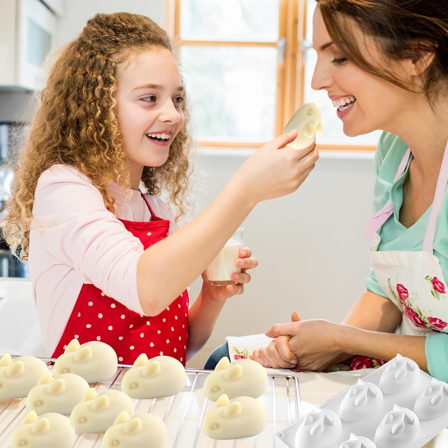 Newmemo 6 Cavity 3D Easter Silicone Bunny Chocolate Mold, Silicone Rabbit Mold, Easter Rabbit Bunny Baking Mould for Mousse Cake Pudding Jelly Dessert Fondant Cheesecake Soap Ice Tray - White image number 2