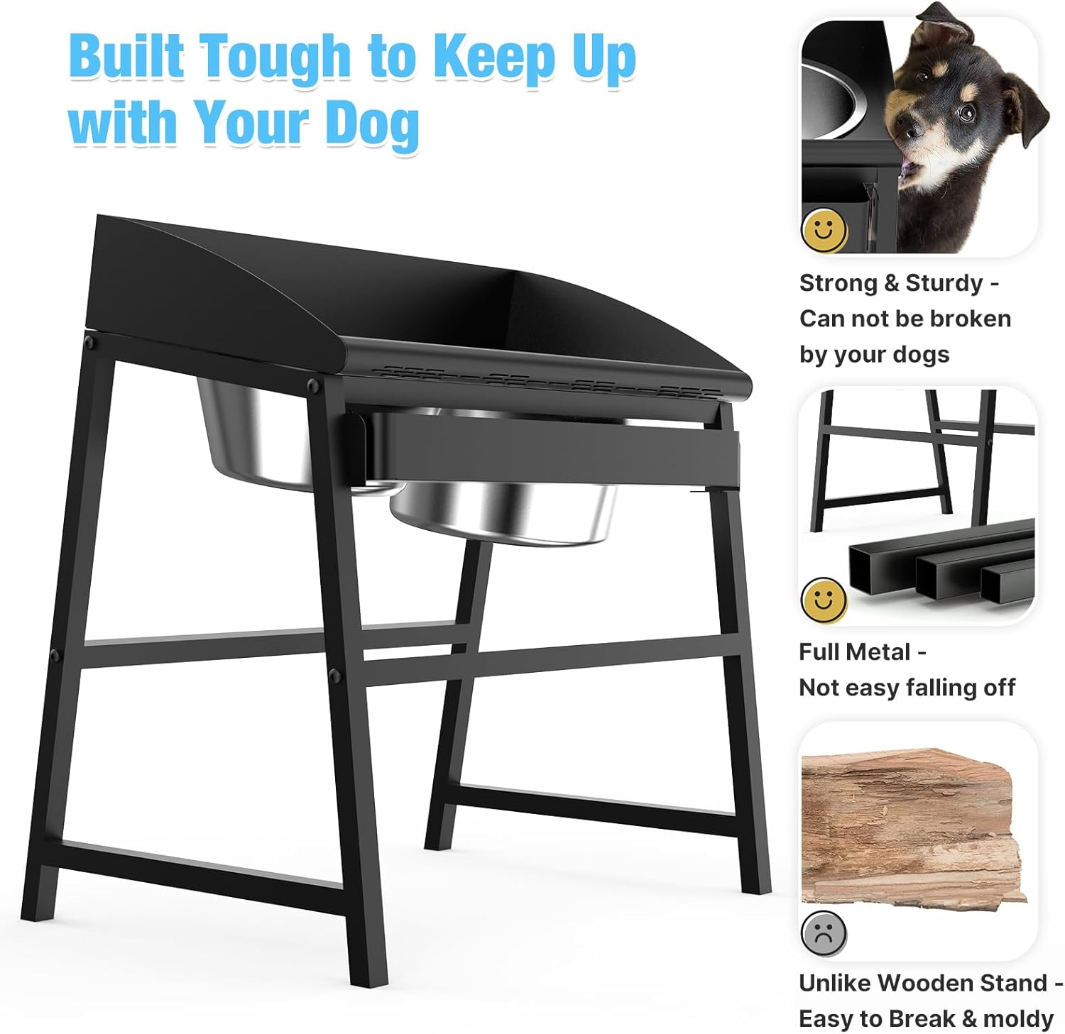 Elevated Dog Bowls for Large Dog, 38Cm Tall Raised Food and Water Bowl Set with Stand, Full Metal Spill Proof Design and Stainless Bowls for Indoor & Outdoor Use image number 1