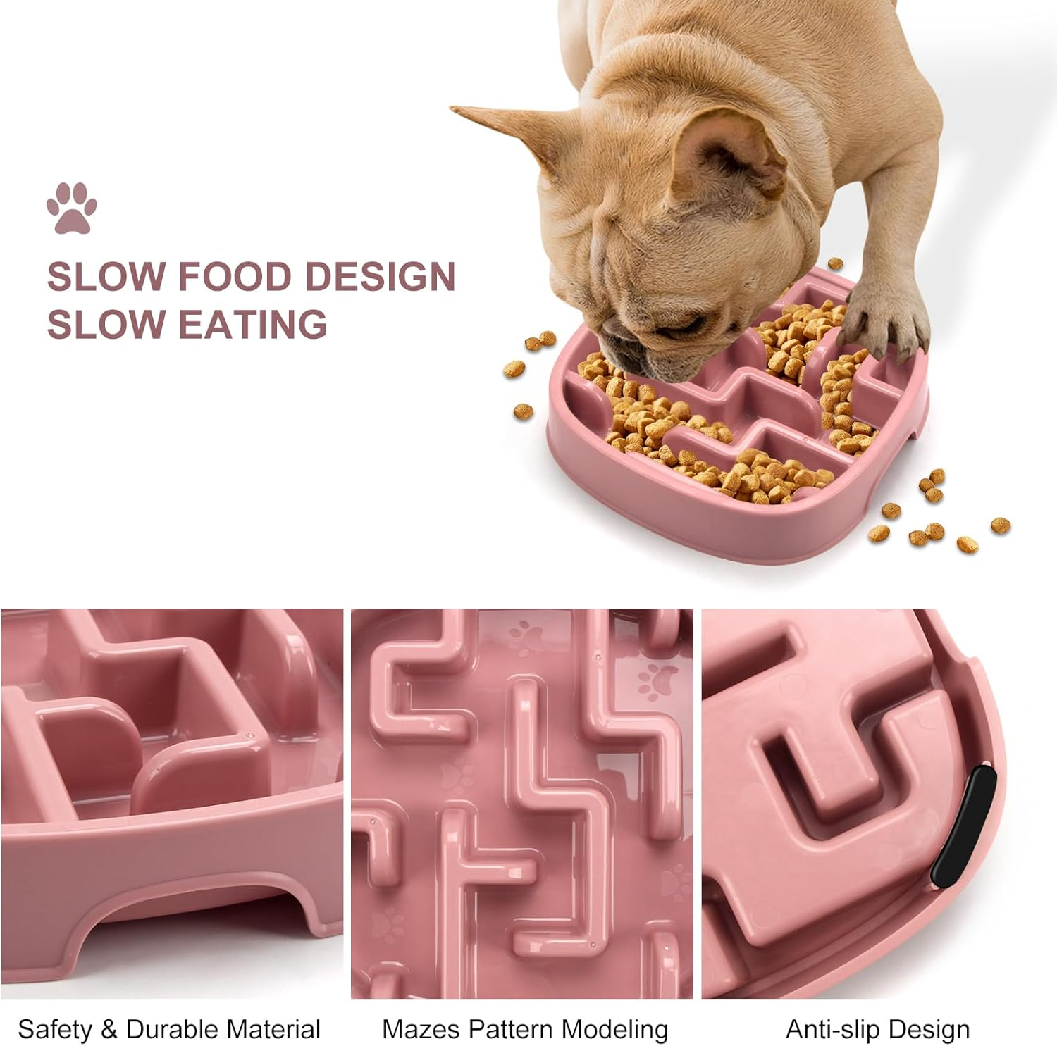Coolplay Dog Bowl Slow Eating Dog Bowl Slow Eater Dog Bowls Dog Puzzle Square Bowl for Pets Rose Red image number 4