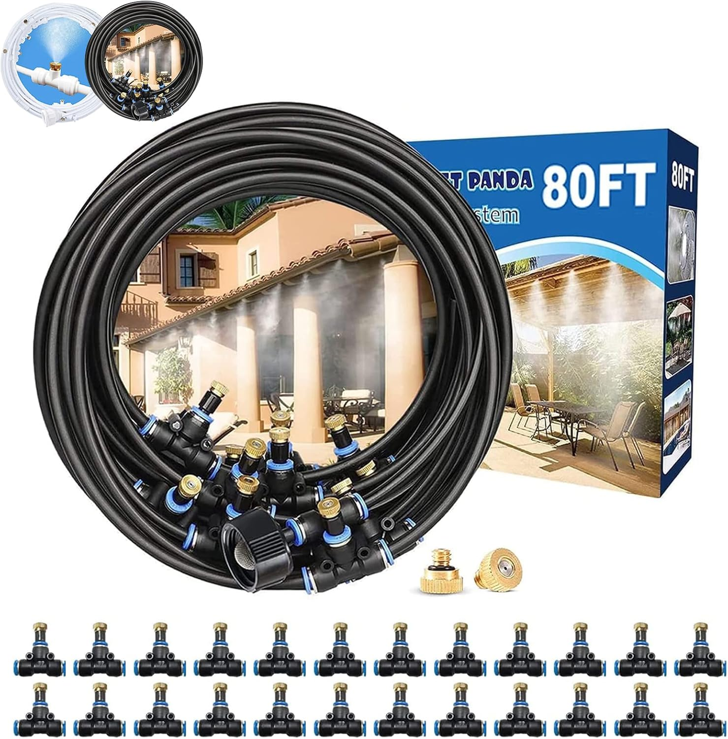 Misting Cooling System,Outside Water Misters for Outdoor Patio,80Ft(24M),Backyard Mist Kits-Garden,Greenhouse,Fan,Deck,Umbrella,Canopy,Pool,Porch.Trampoline Sprinkler Park,Bbq Party Accessories image number 6