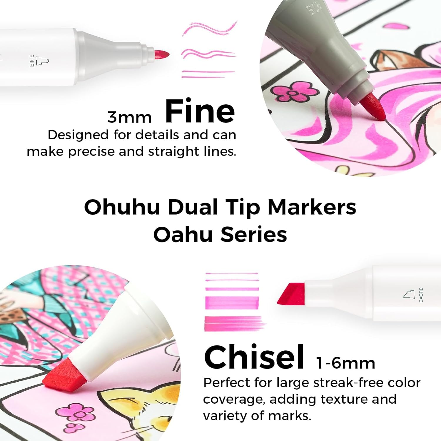 Ohuhu Alcohol Markers, 120-Color Marker Set for Artists, Oahu Series, Double Tipped Alcohol Based Art Markers for Adults Coloring Sketching Illustration, Marker Case, Fine & Chisel image number 3