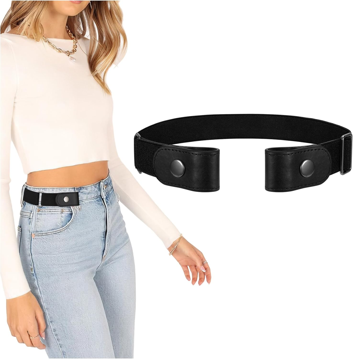 No Buckle Invisible Elastic Belt for Men/Women, SANSTHS Women Jeans Belt Free Buckle