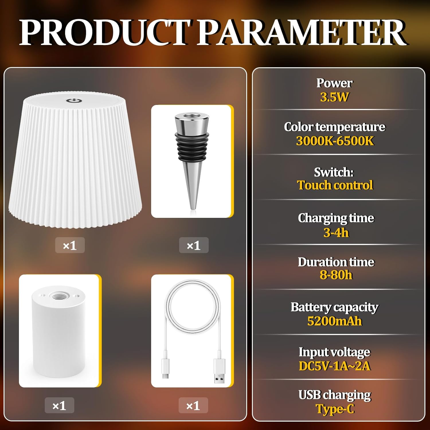 Bottle Lamp Attachment LED Rechargeable, 3 Adjustable Colour Temperature Modes, Touch Bottle Lamp, Protection Class IP54, Wireless USB Rechargeable Table Lamps, for Restaurant, Bedroom, Garden, Bar image number 1
