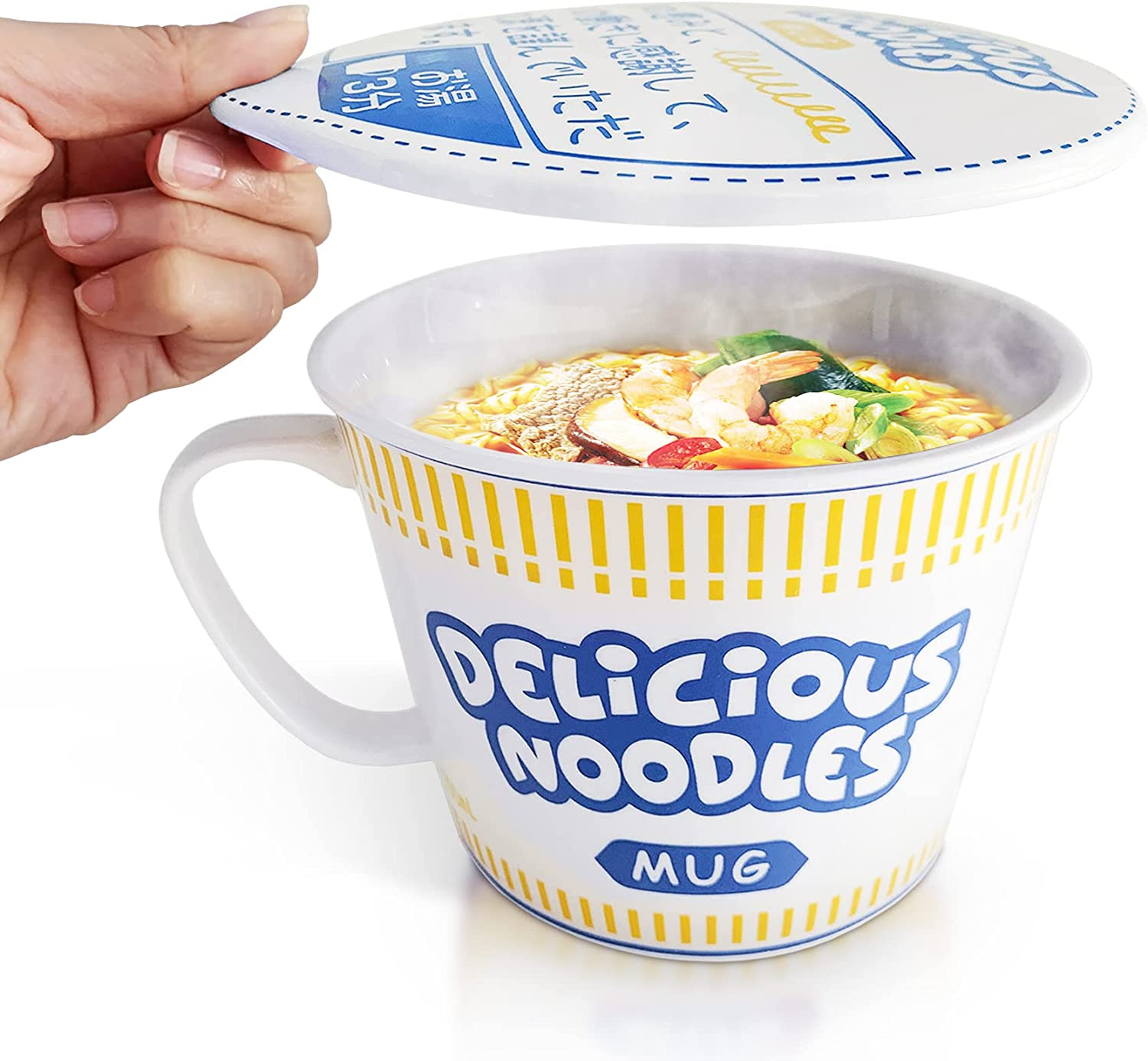 Sophie & Panda Porcelain Instant Noodle Bowl Mug with Handle 34 Oz - a Must-Have Accessory for Anyone Who Loves Asian Noodles - One Novelty 5.5&rdquo; X 4.5&rdquo; Ramen Bowl with Lid (Red)
