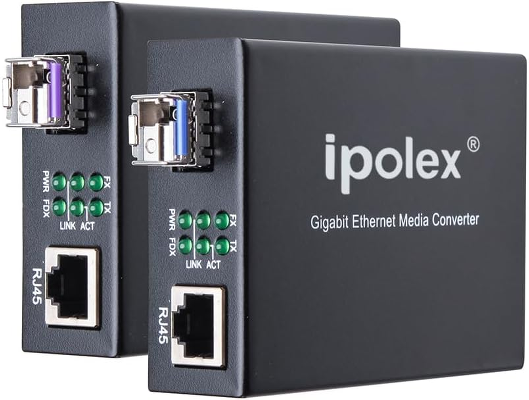 Gigabit Fiber Media Converter Single-Mode LC (SFP LX Transceiver Included), up to 20KM, 10/100/1000Base-Tx to 1000Base-Lx
