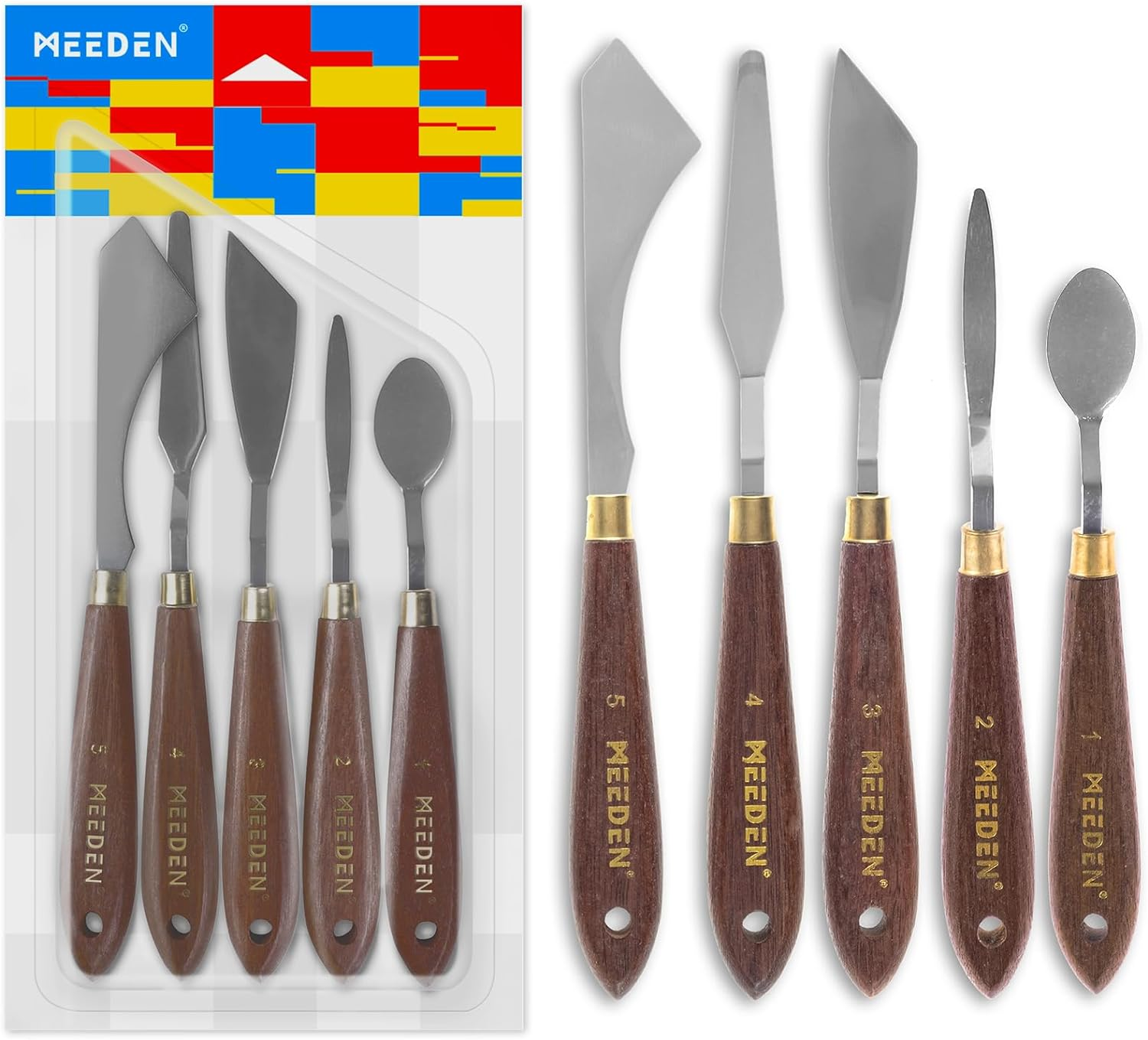 MEEDEN 5 Pieces Painting Knife Set, Versatile Stainless Steel Spatula Palette Knife, Oil Painting Supplies Mixing Scraper for Oil, Paint Color Mixing, Acrylic Painting image number 4