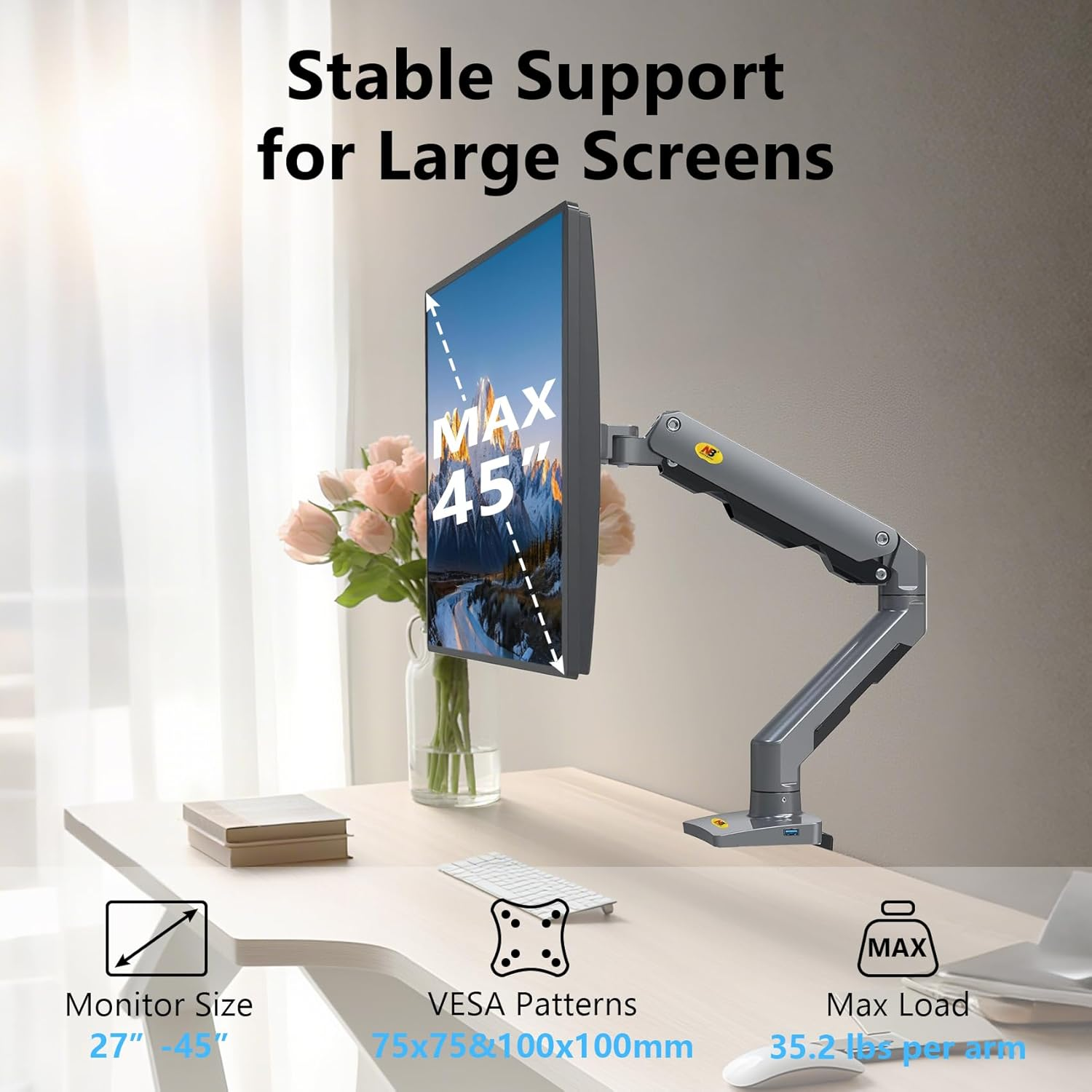 NB North Bayou Monitor Stand Desk Mount for Curved Screens 27"-45"-16KG, Full Motion Heavy Duty Desk Gas Spring Monitor Arm with Heavy Weight Capacity16Kg Gaming Monitor Stand (G60 Gunmetal) image number 2