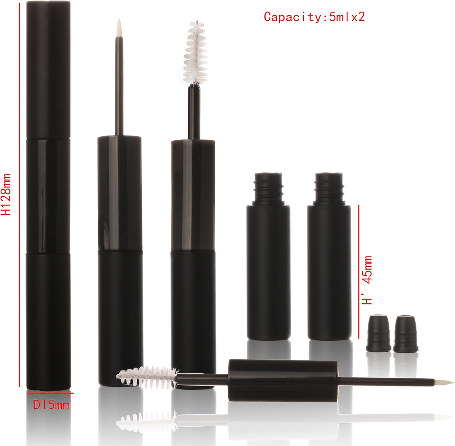 COSIDEA 10PCS Empty 5Mlx2 Dual Ended Mascara Tubes and Eyeliner Tube 10Ml 2 in 1 Mascara Tube and Wand for Castor Oil Eyelash Glue Bottle image number 2