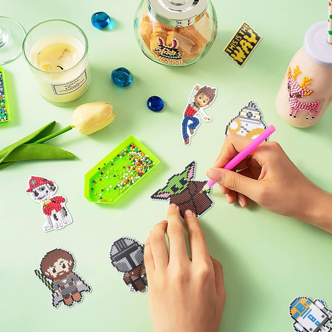 Tydeus Diamond Painting Children, 12 Piece Diamond Painting Set, Cartoon Theme Diamond Painting Kits, Crystal Diamond Painting, Grey Green Diamond Painting Set for Gift, Adults, Children image number 2