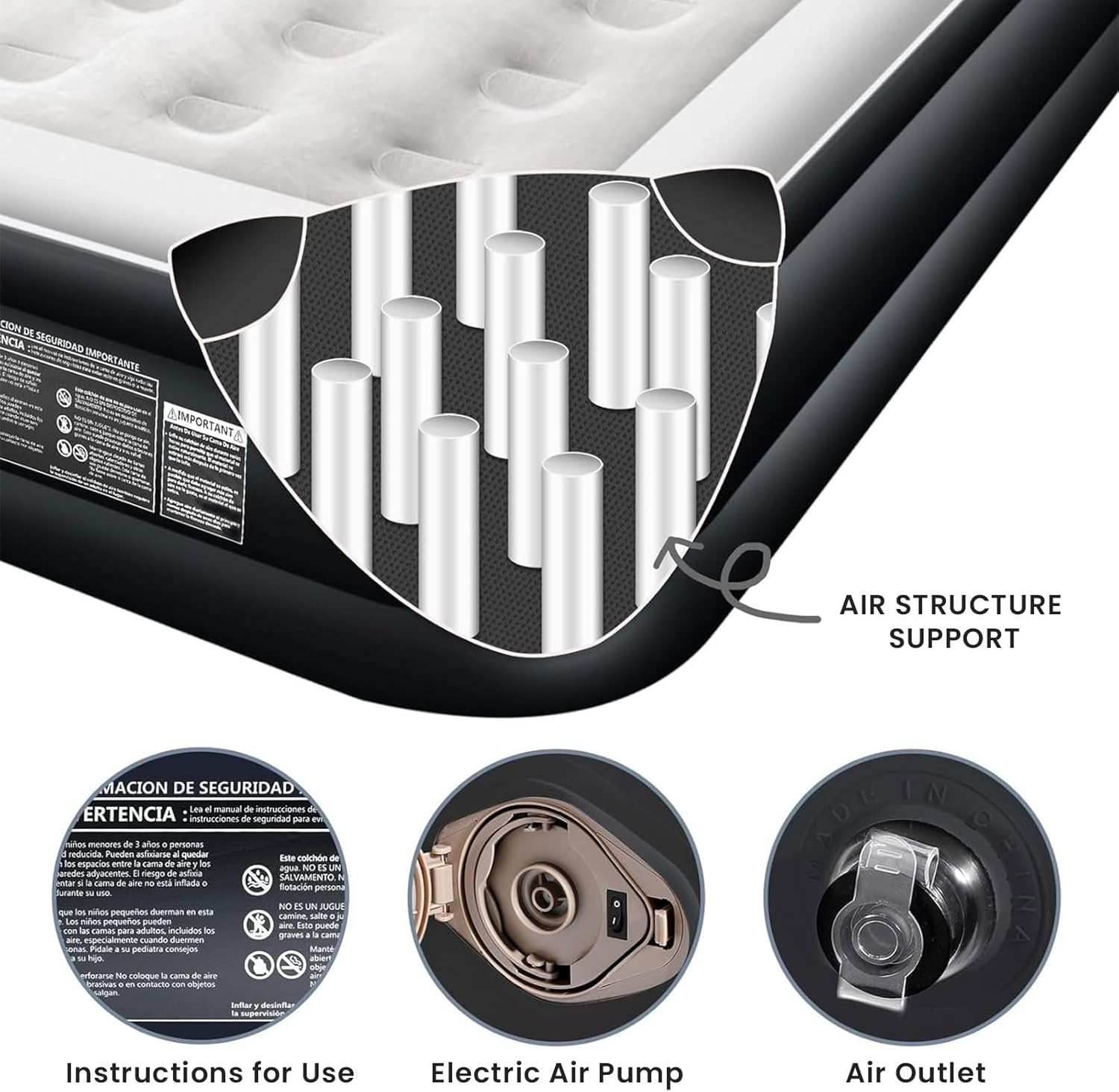 JNNQI Single Size Air Mattress, 1 Inflatable Pillow, Inflatable Airbed with Built-In Rechargeable Electric Air Pump, Airtight Design with Automatic Quick Inflation and Deflation, 191X100X46Cm image number 1