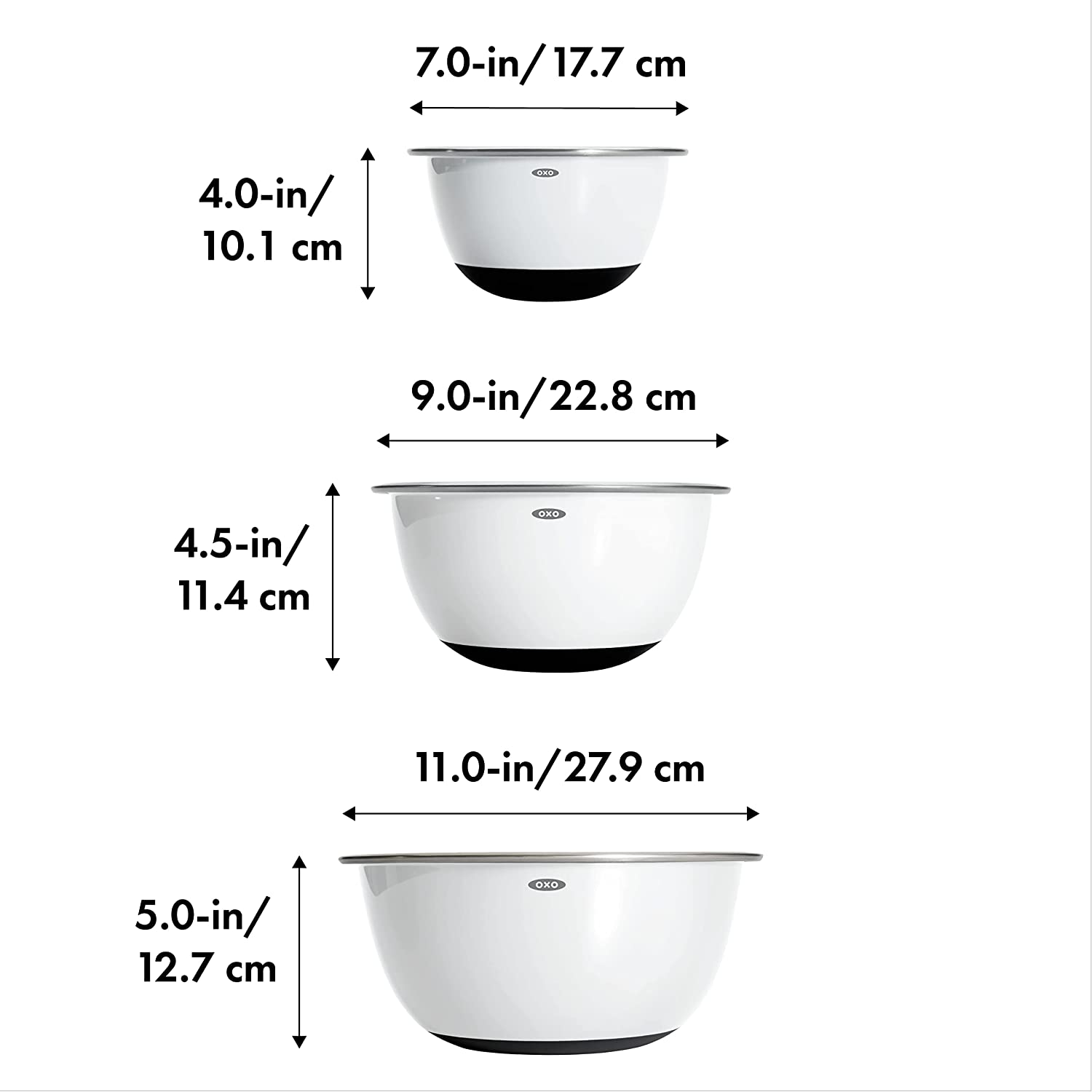 OXO Good Grips 3-Piece Stainless-Steel Mixing Bowl Set, White image number 4