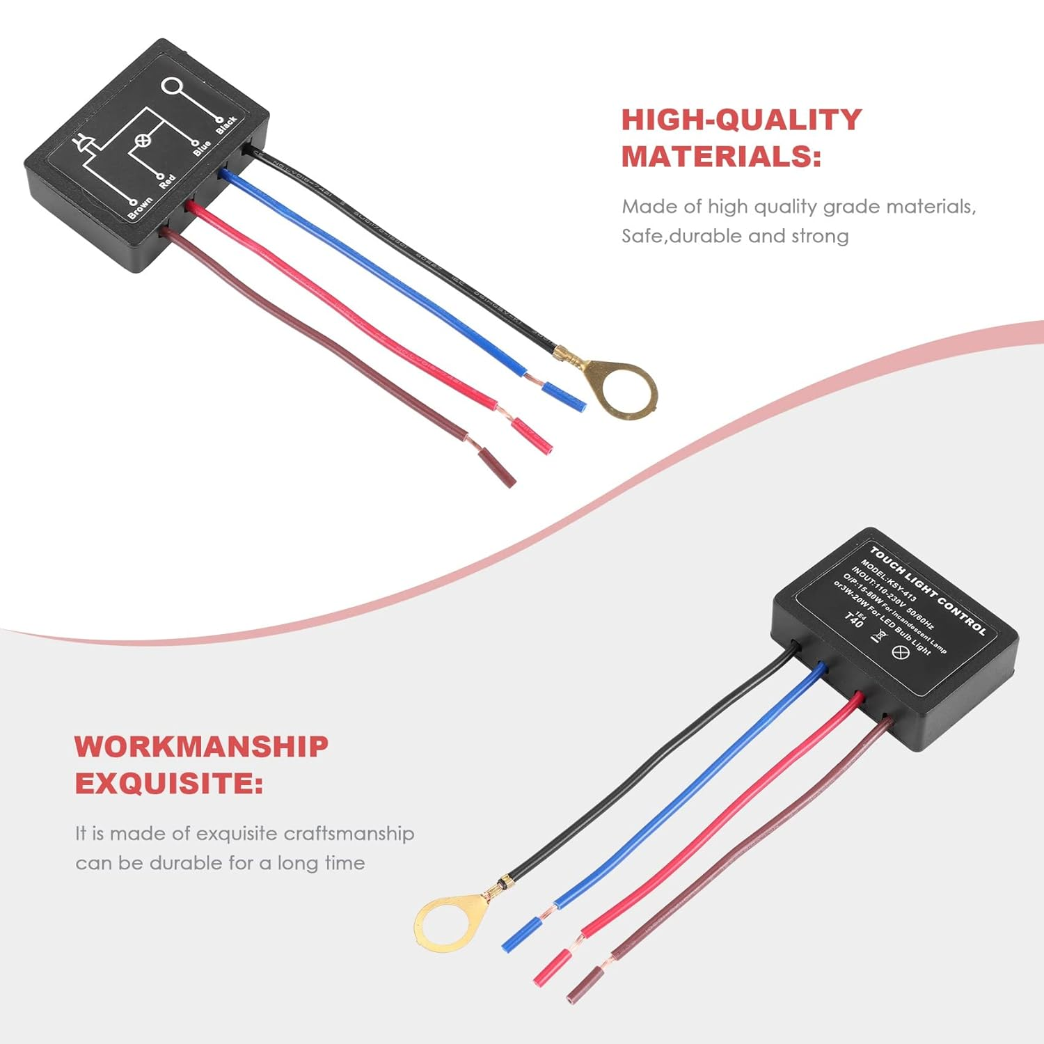 Touch Lamp Switch 2 Pack,Touch Lamp Control Module for Dimmable Led,Bulbs,Lamp Switch Replacement Kit with Wiring Caps image number 6