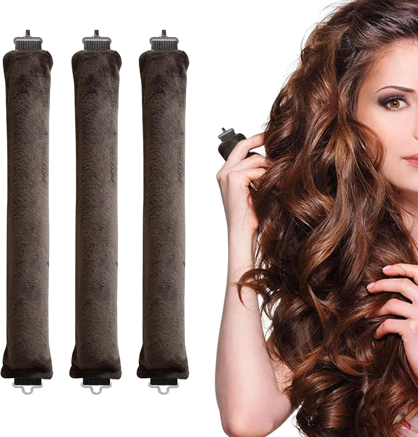 Curlers, Curling Band, Heatless Curls, 3 Pieces Heatless Curls Band, Flexi Bars with Hooks, Hair Curler DIY Hair Curling Band Hairstyle Set, for Short, Medium, Long Hair Girls (Dark Brown) image number 2