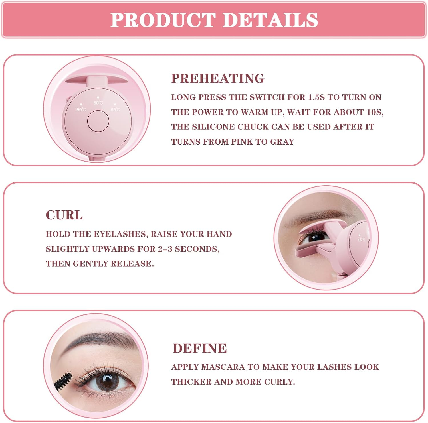 Migazelle Electric Heated Eyelash Curler, Rechargeable Automatic Lash Curler, 50&deg;C/60&deg;C /65&deg;C Temperature for Natural, Long Lifting - Portable & Safe for Sensitive Eyes, Perfect Travel Makeup Tool for Women image number 1