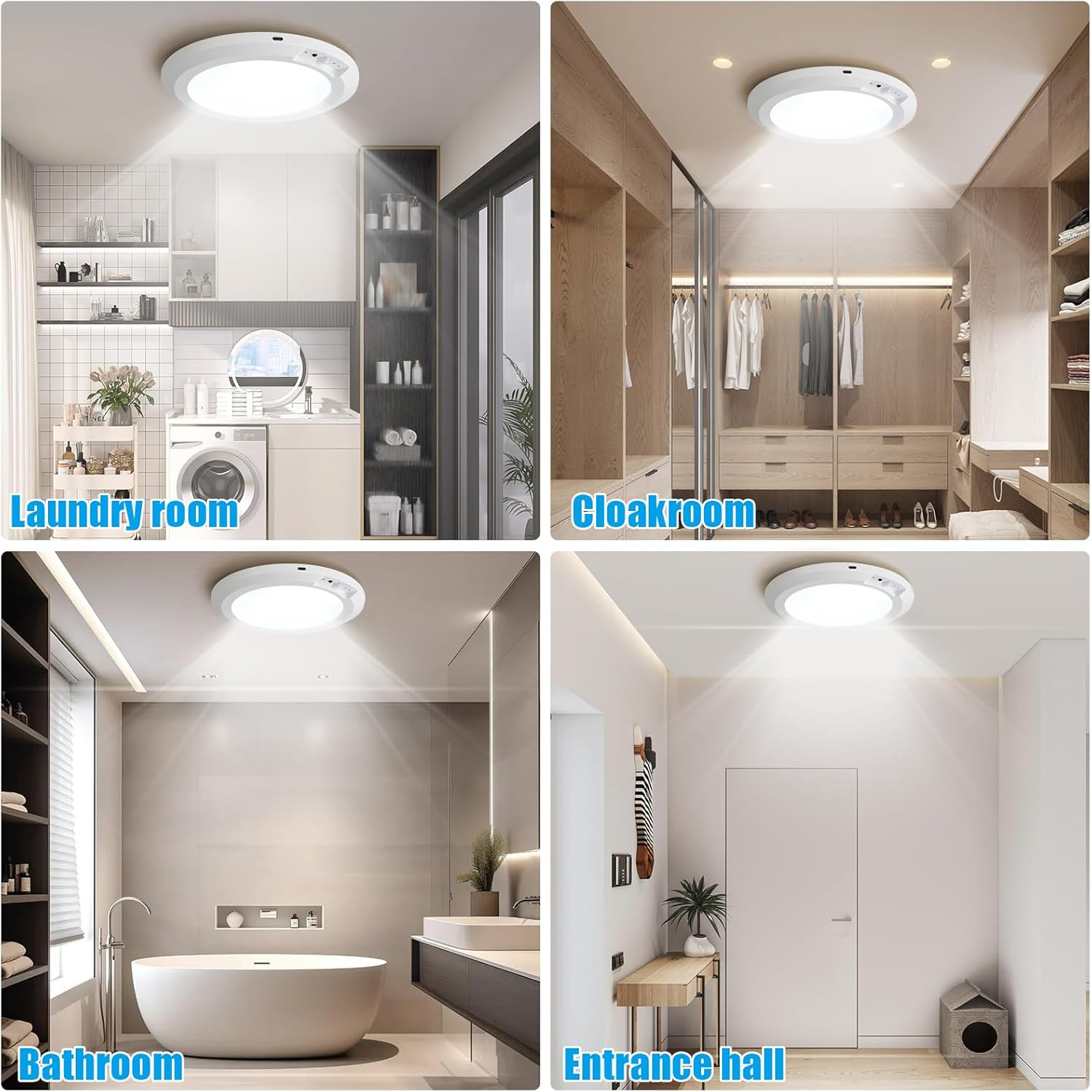 Motion Sensor Ceiling Light Fixture,Cordless Closet Light Battery Operated,Rechargeable Magnetic Mount Plafonnier LED Light for Closet Stair Hallway Shower Shed 3 Color Temperatures,Remote Control image number 1