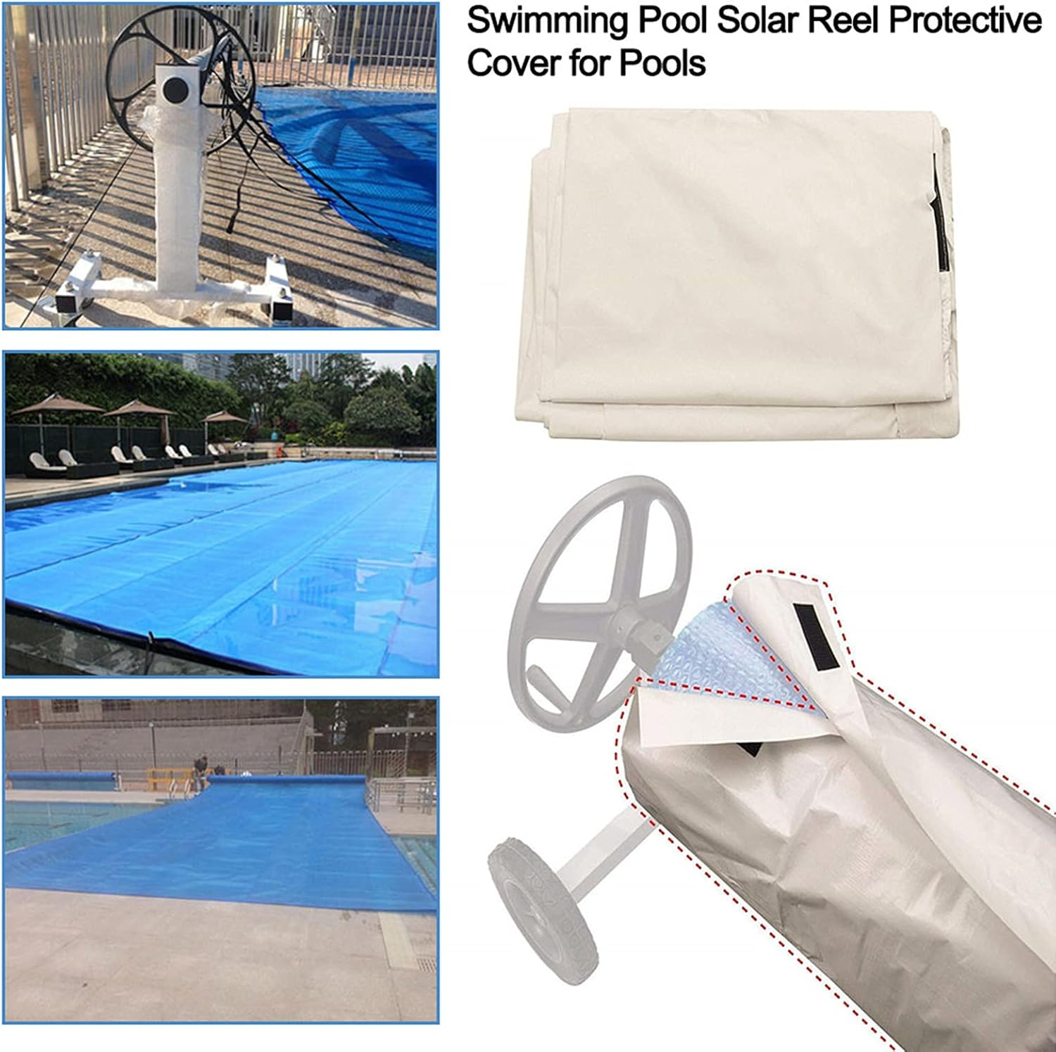Perfk Swimming Pool Solar Reel Protective Cover - Waterproof Blanket Protective Cover - Beige, L image number 2