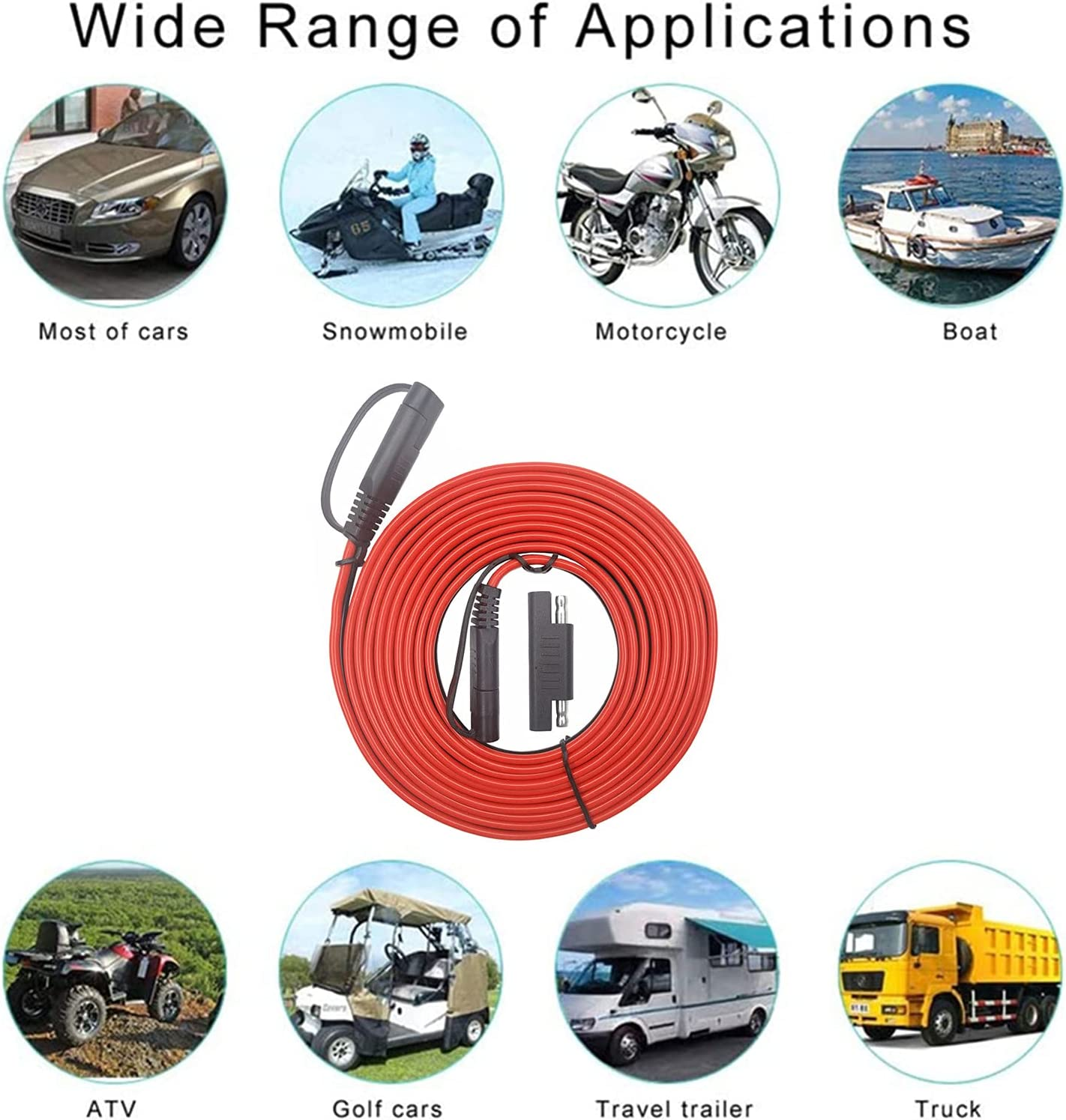 SAE Connector Extension Cable 12FT - 12V-24V Battery Charging Cord with Dust Cap 2 Pin Quick Connect Disconnect Plug DC Connection for Camp Trailer Solar Panels (12Ft) image number 5