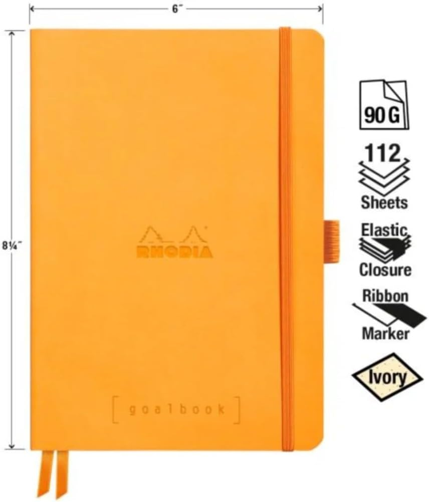 RHODIA 117755C - Soft Notebook Bullet Journal Goalbook Orange - A5 - Dotted Dot - 240 Pages - 90G Ivory Clairefontaine Paper - 2 Ribbons, Elastic Closure - Faux Leather Cover - Taupe image number 6