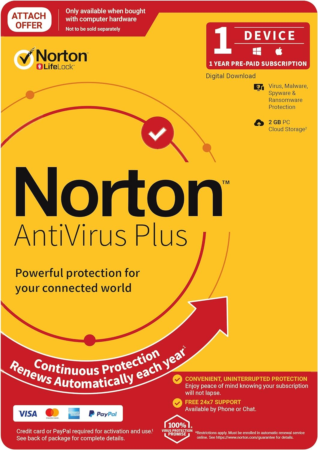 Norton anti Virus plus 2020 2GB 1 User 1 Devices PC MAC Android Ios DVD Security Software