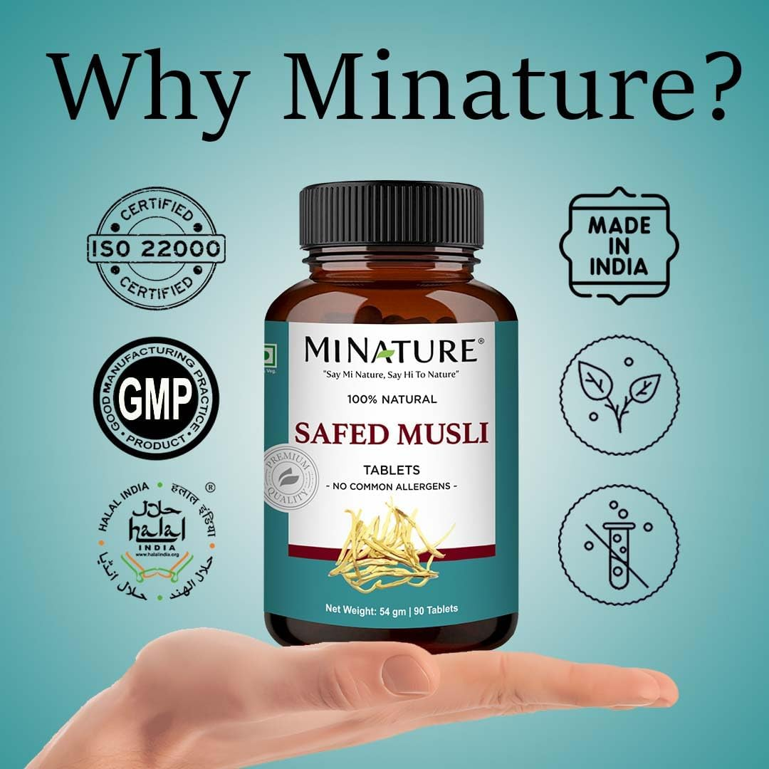 Safed Musli Tablets by Mi Nature| | Pure & Natural Herb | Free from Chemical & Preservative| Plant Based Gluten Free |90 Tablet, 45 Days Supply 1000Mg image number 6