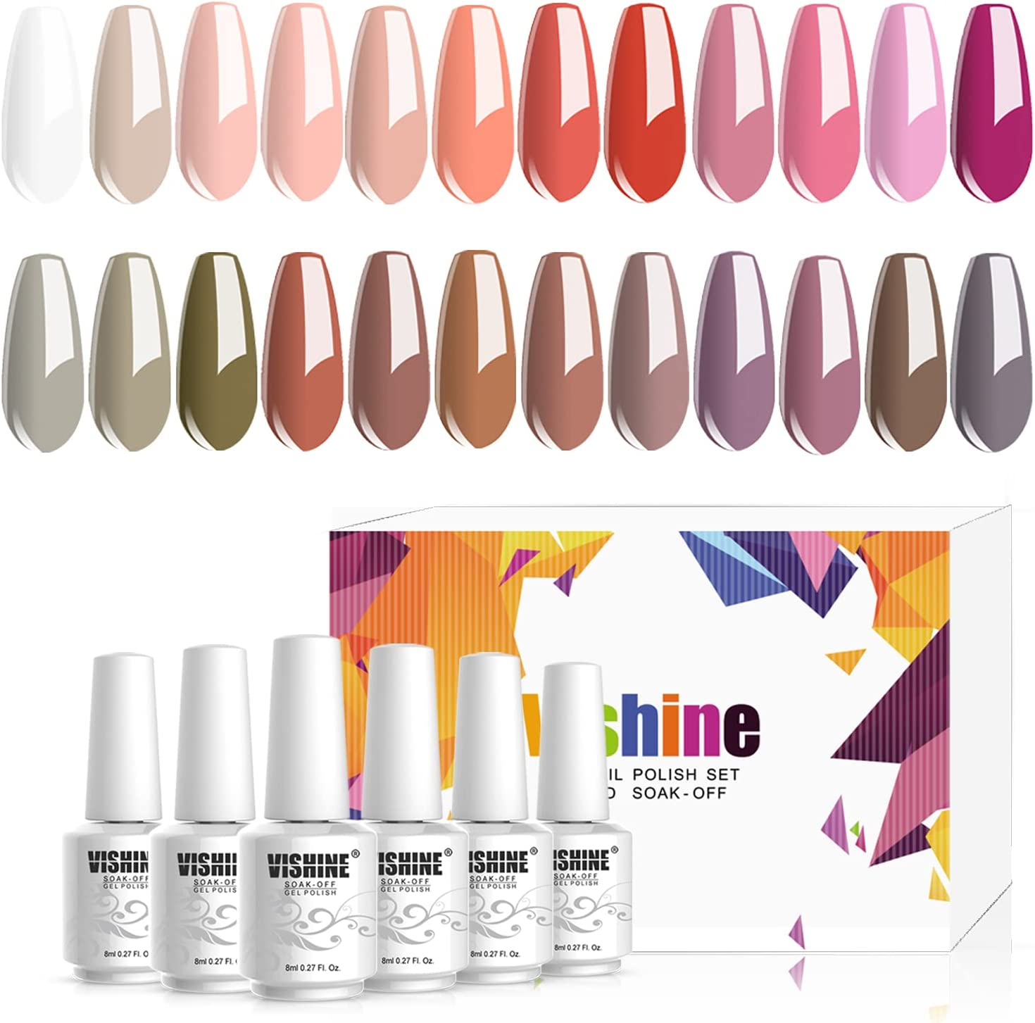 Vishine Gel Nail Polish 24 Colors Set Soak off Gel Nail Polish Kit Nail Art Manicure Pedicure New Starter Pretty Color Collection Gift Set 8Ml