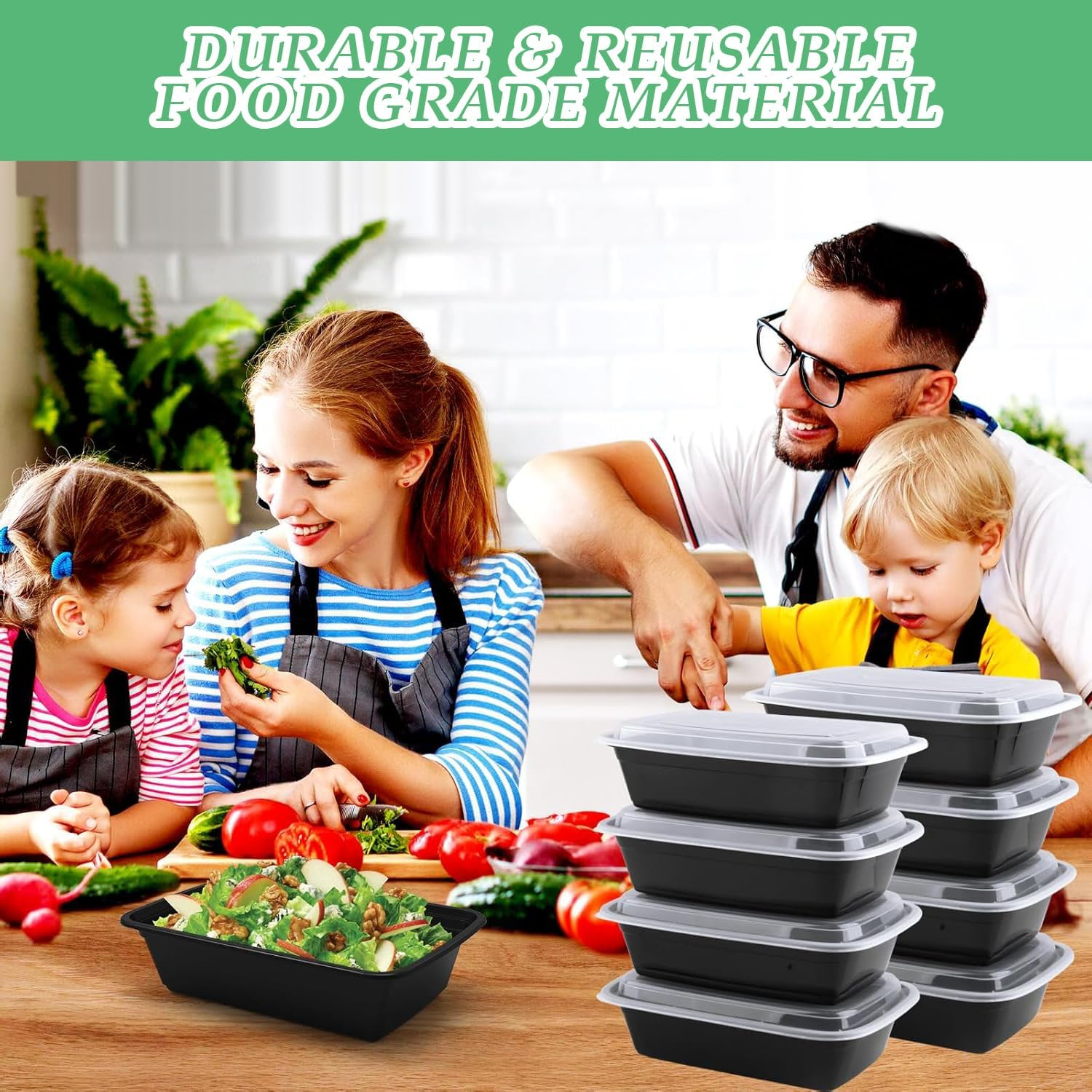 10Pcs Meal Prep Container（ BPA Free ）, 32 Oz Food Storage Containers with Lids, Bento Box Reusable Plastic Lunch Box Containers Stackable Bento, Take-Out Box Microwave Dishwasher Freezer Safe image number 5