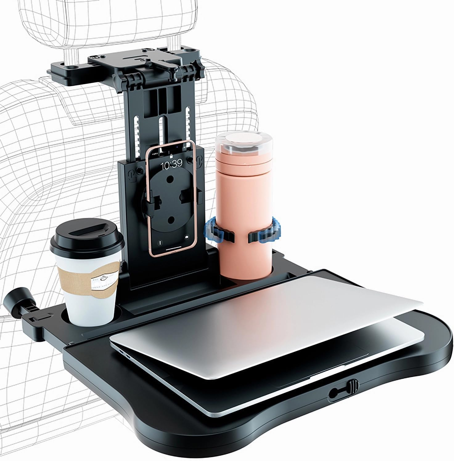 Car Seat Back Organisers Tray Holder - Foldable Car Headrest Table for Kids Passenger Backseat Travel Trays Dinning Working Laptop Desk with Phone & Cup Holder, Car Back Seat Tray for Father Mom Gifts