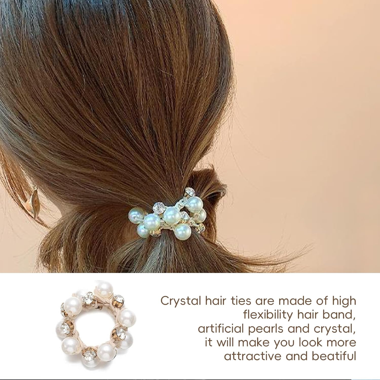 Hzqzaoan Pearl Hair Ties Black Ponytail Holders Elastic Crystal - Hair Tie Hair Accessories for Women, Black Ponytail Scrunchies Holders for Girls Pearl Accessories (Pack of 3) image number 2