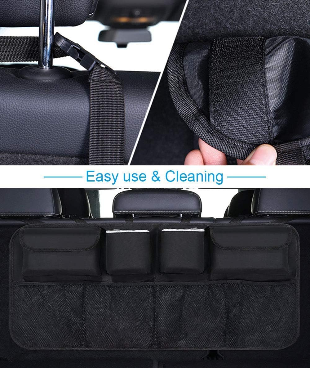 Car Boot Organiser Waterproof Kick Mats Car Organiser Seat Back Protectors, Multi-Pocket Children'S Travel Storage, Durable Foldable Cargo Net Storage for Car Backseat Cover