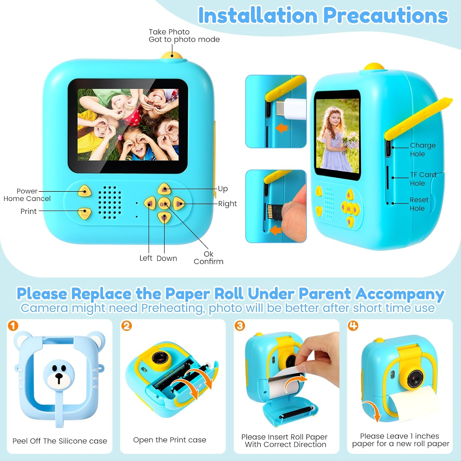 ARNSSIEN Kids Camera Instant Print, 7 Print Paper (4 Color: O/R/G/B+3 B&W), 2.4" Screen Instant Camera for Kids Ages 3-12,1080P, 180&deg;Flip Lens,32Gb Card- Christmas Birthday Present for Boys & Girls,M2