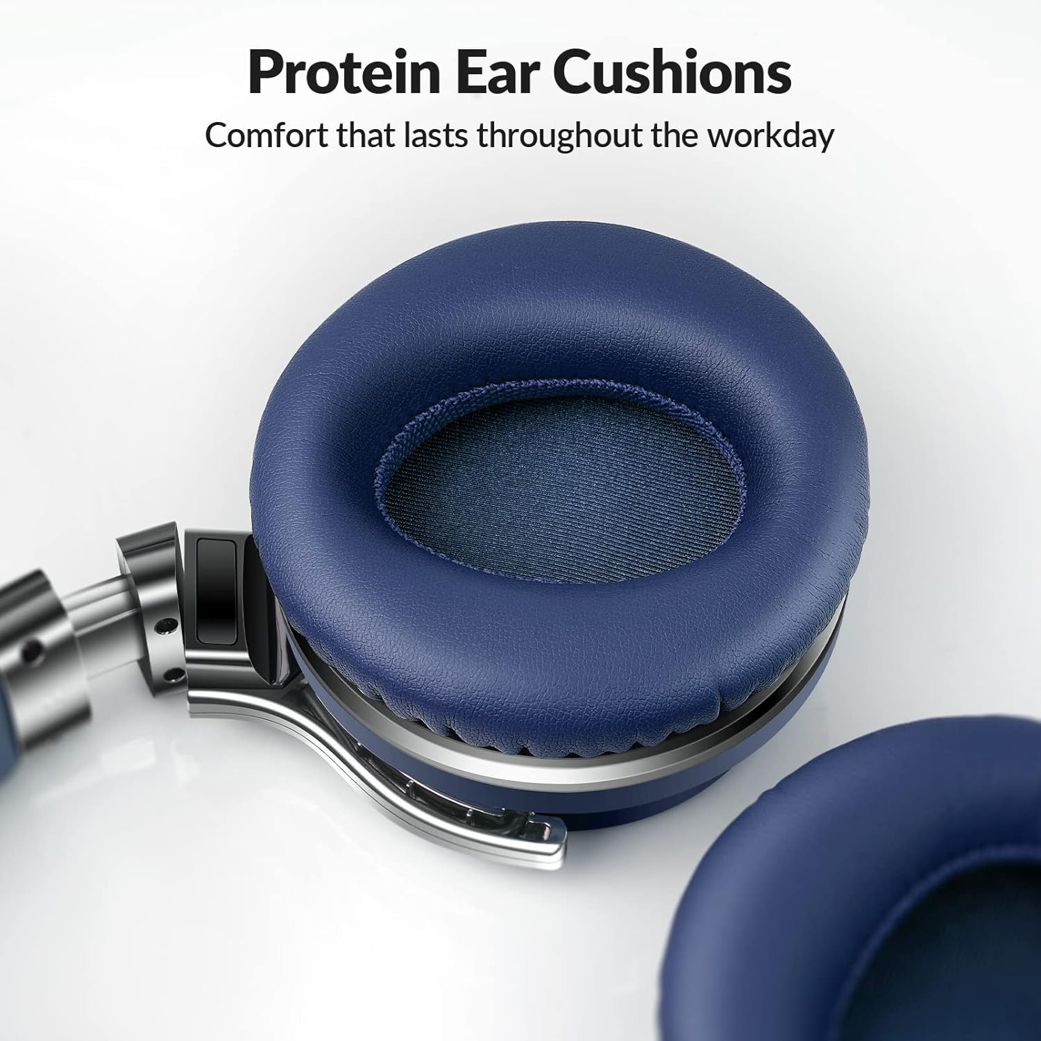 Silensys E7 Active Noise Cancelling Headphones Bluetooth Headphones with Microphone Deep Bass Wireless over Ear, Comfortable Protein Earpads, 30 Hours Playtime for Travel/Work, Navy - Green image number 5