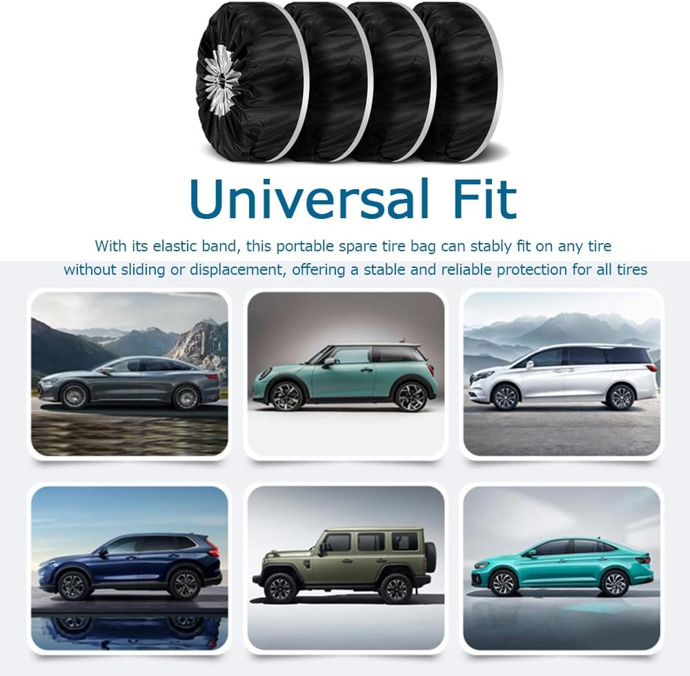 4 Pack/Set 210D Oxford Wheel Covers, Storage Tote Bags with Handle,Adjustable Waterproof 32In Tire Covers Protection Covers in Diameter-Black/Silver (L：Fits Tire Diameters 29''-31.75''/73-80Cm)