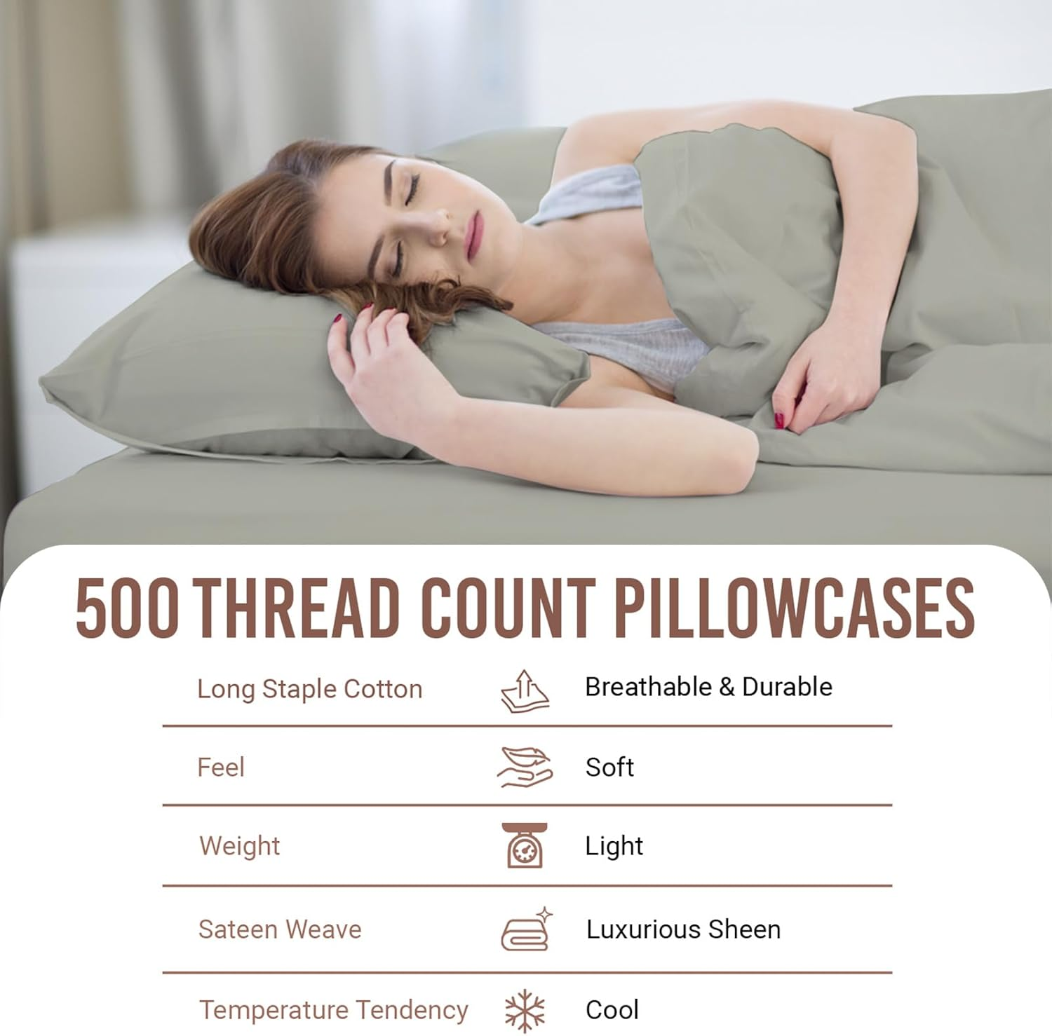 Pizuna Cotton Pillow Case Standard Size, Soft 500 Thread Count, 100% Combed Cotton Sateen Weave Hotel Quality Pillowcases (Antique Silver Pillow Covers Set of 2) - Baby Blue image number 7