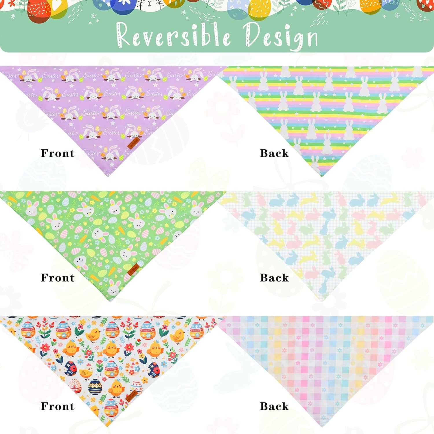 Cooshou Easter Themed Bandanas for Dogs Reversible Dog Scarf Dog Easter Outfits Handmade Easter Dog Bandanas for Small Middle Large Dogs Wear (3PCS) image number 1